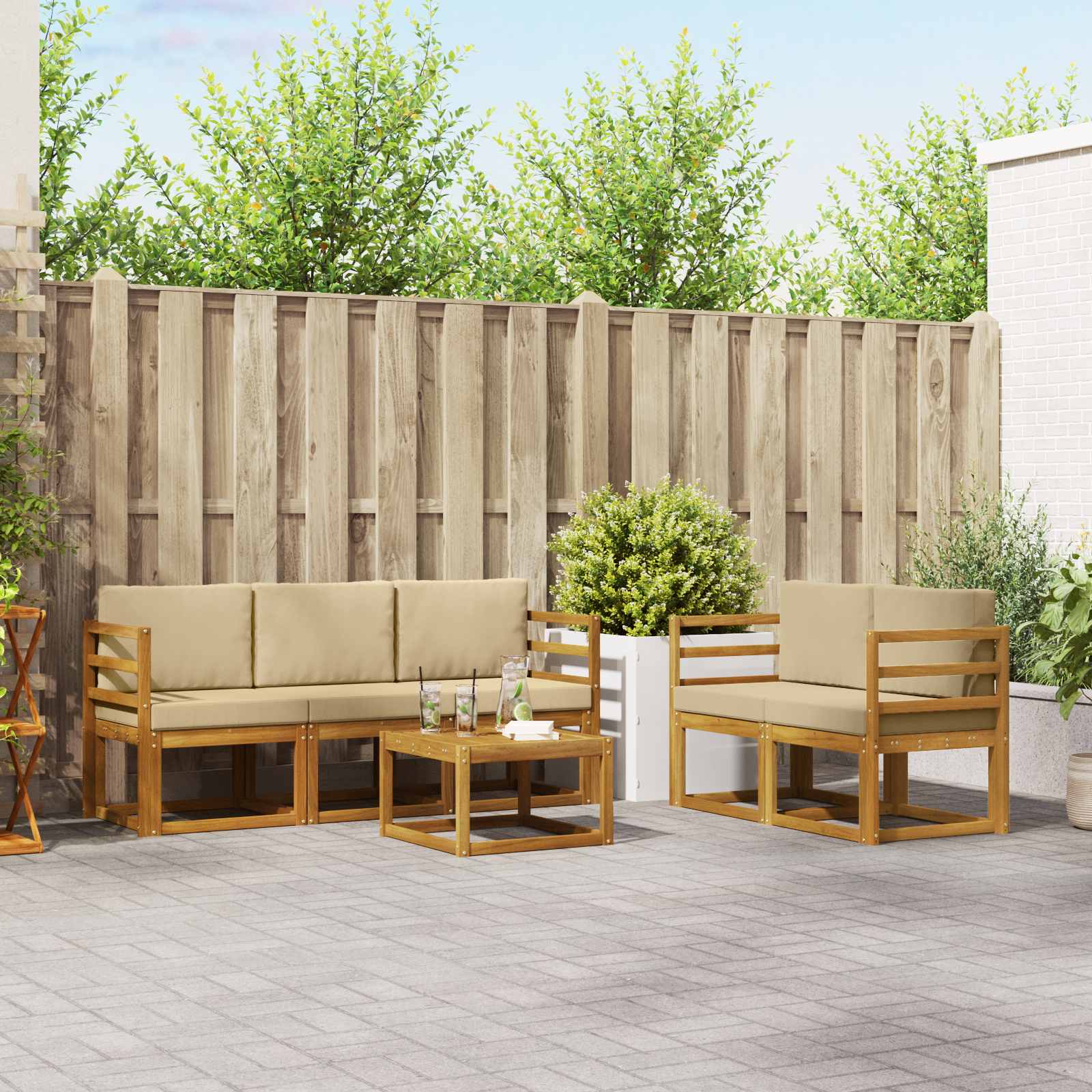 Outdoor-Sofagarnitur mit Kissen 6 pcs Natur und Beige