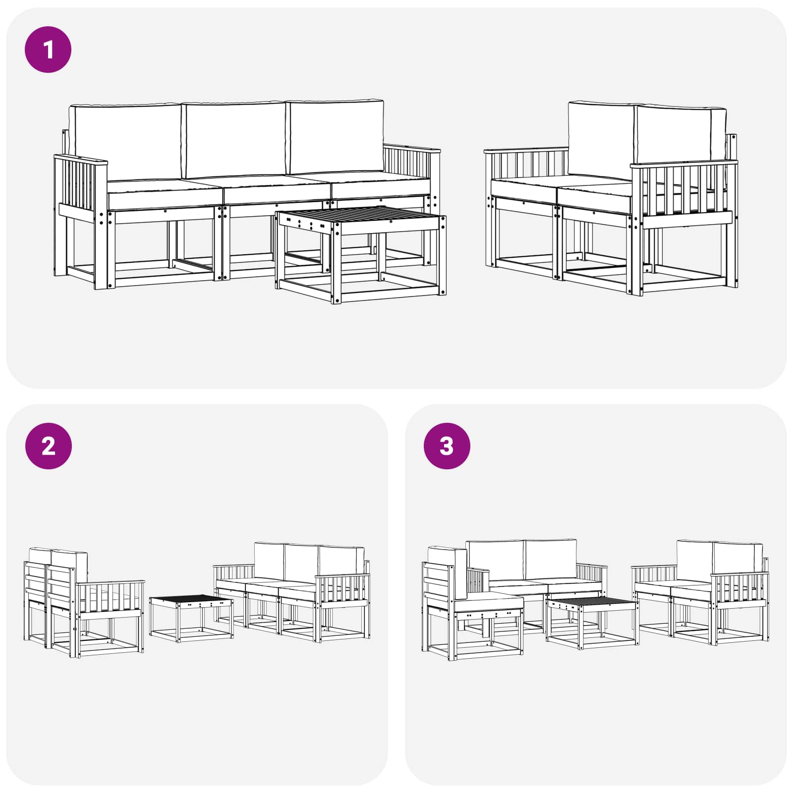 Outdoor-Sofagarnitur mit Kissen 6 pcs Natur und Anthrazit