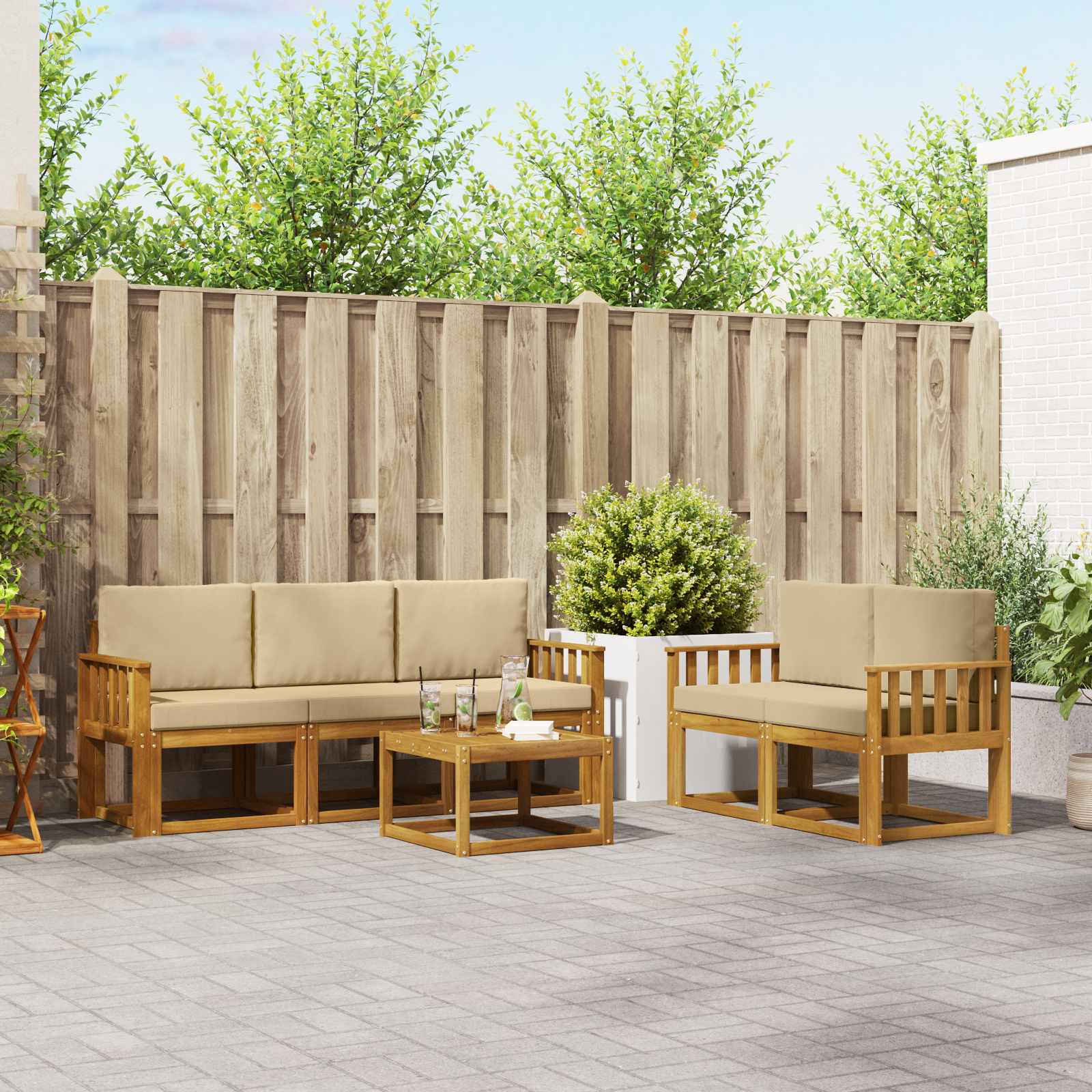 Outdoor-Sofagarnitur mit Kissen 6 pcs Natur und Beige