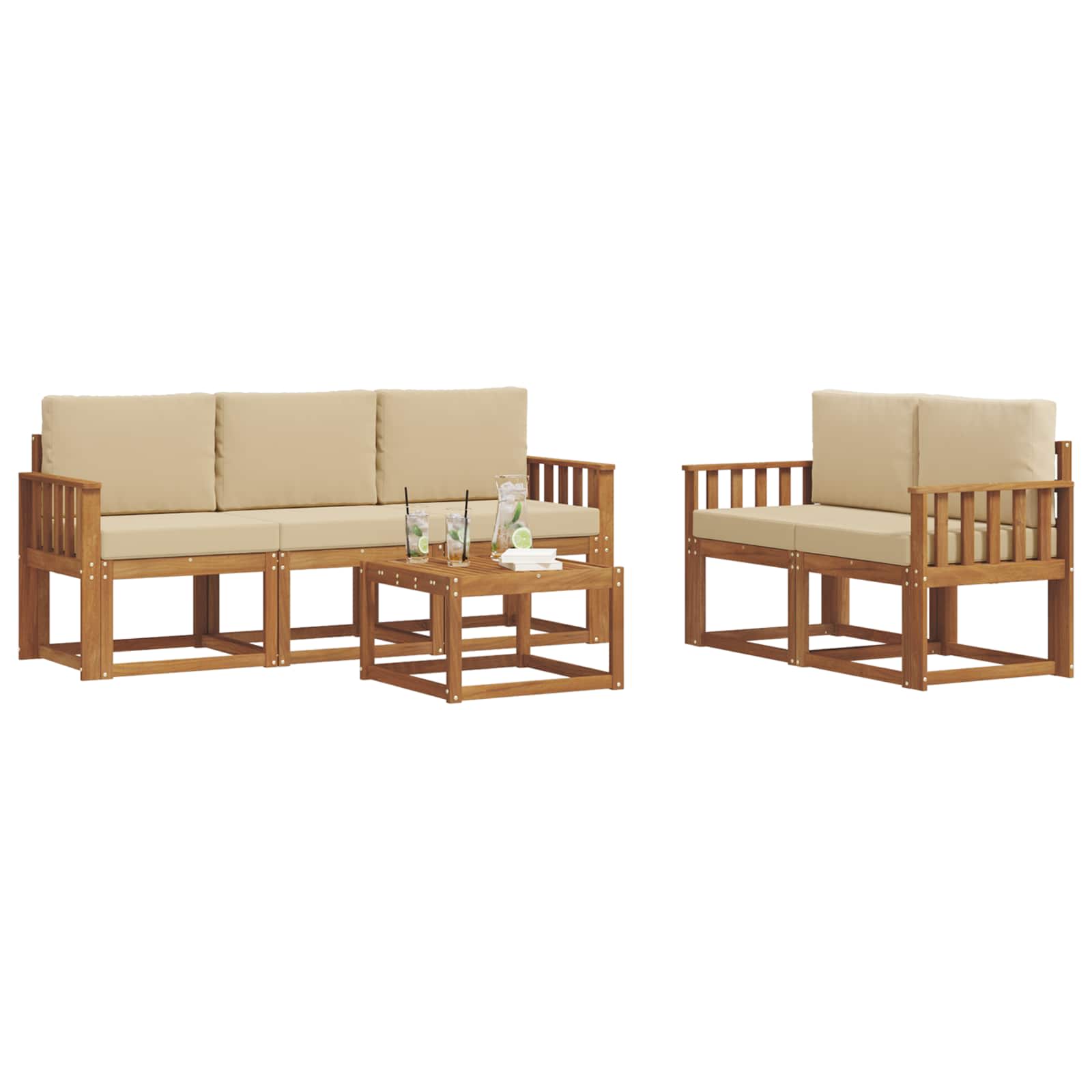 Outdoor-Sofagarnitur mit Kissen 6 pcs Natur und Beige