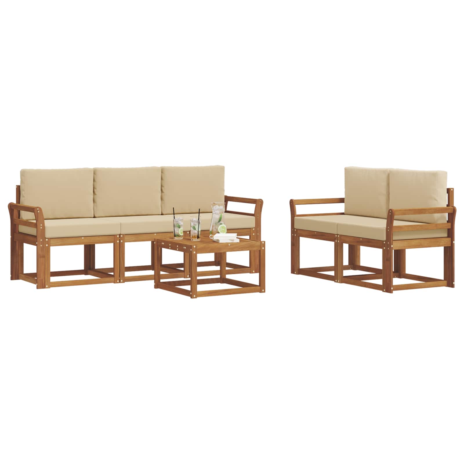 Outdoor-Sofagarnitur mit Kissen 6 pcs Natur und Beige