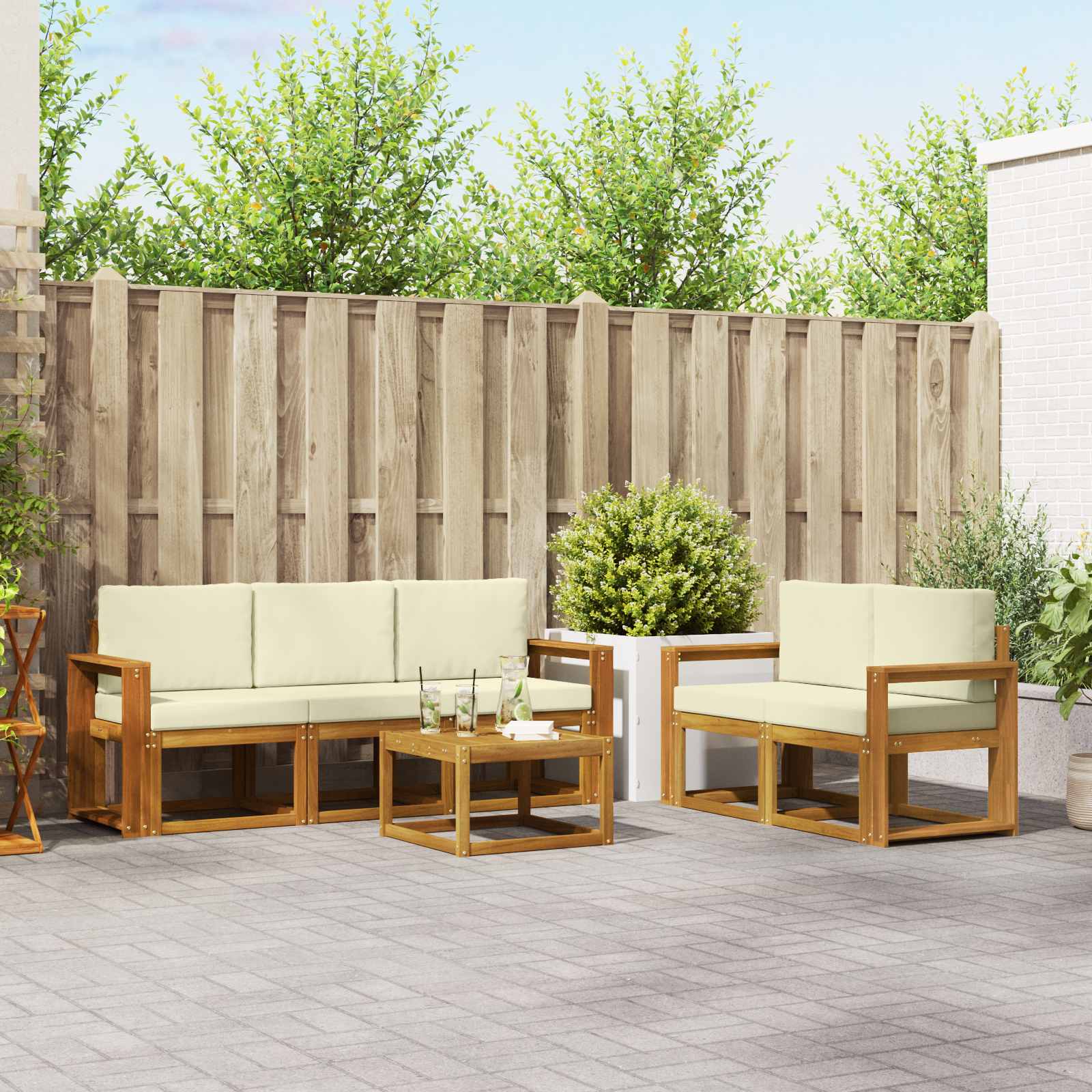 Outdoor-Sofagarnitur mit Kissen 6 pcs Natur und Creme