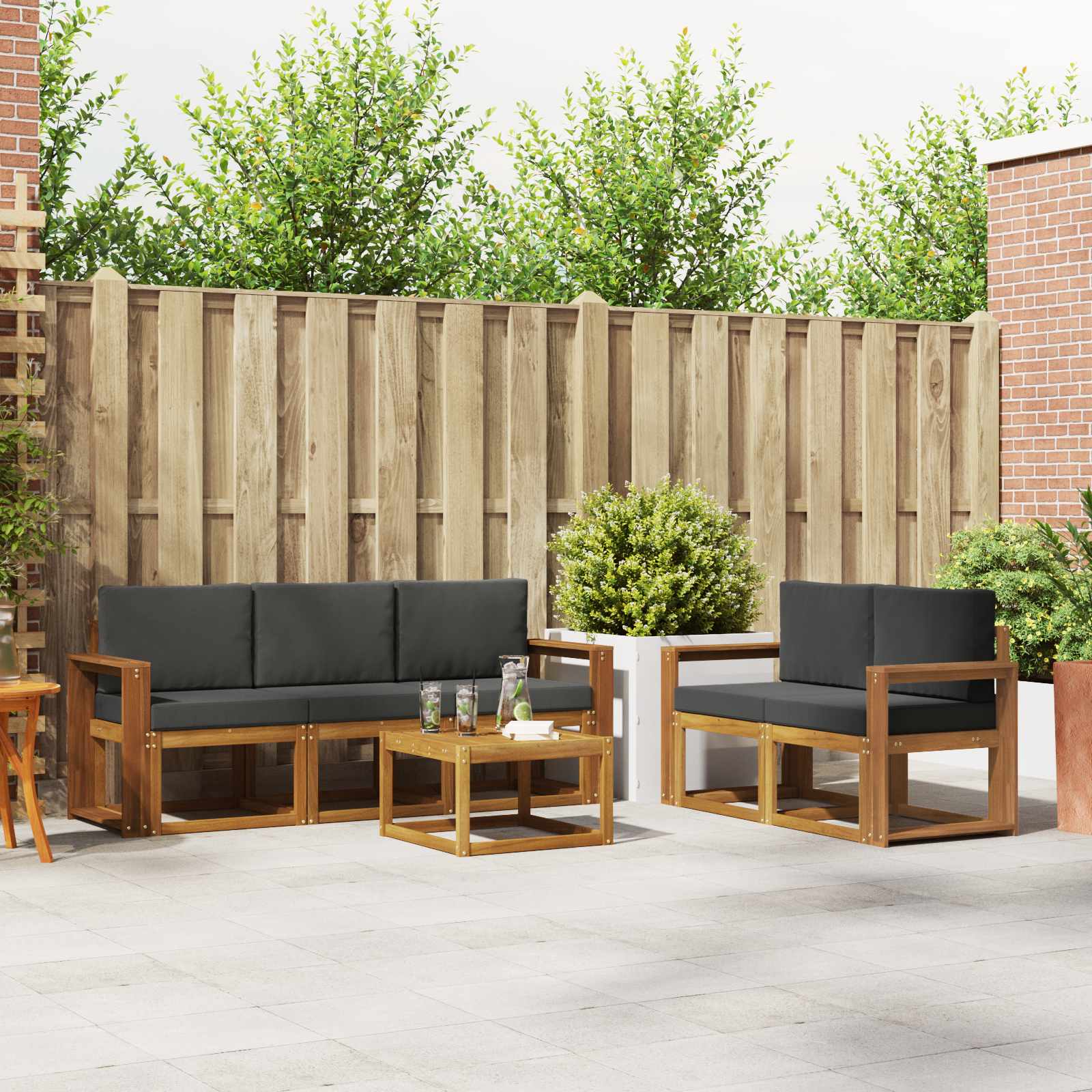 Outdoor-Sofagarnitur mit Kissen 6 pcs Natur und Anthrazit
