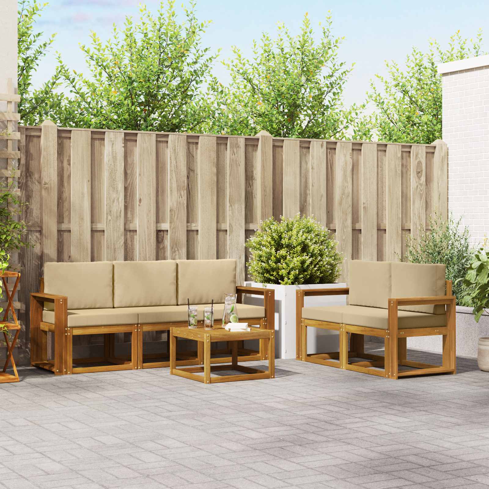 Outdoor-Sofagarnitur mit Kissen 6 pcs Natur und Beige