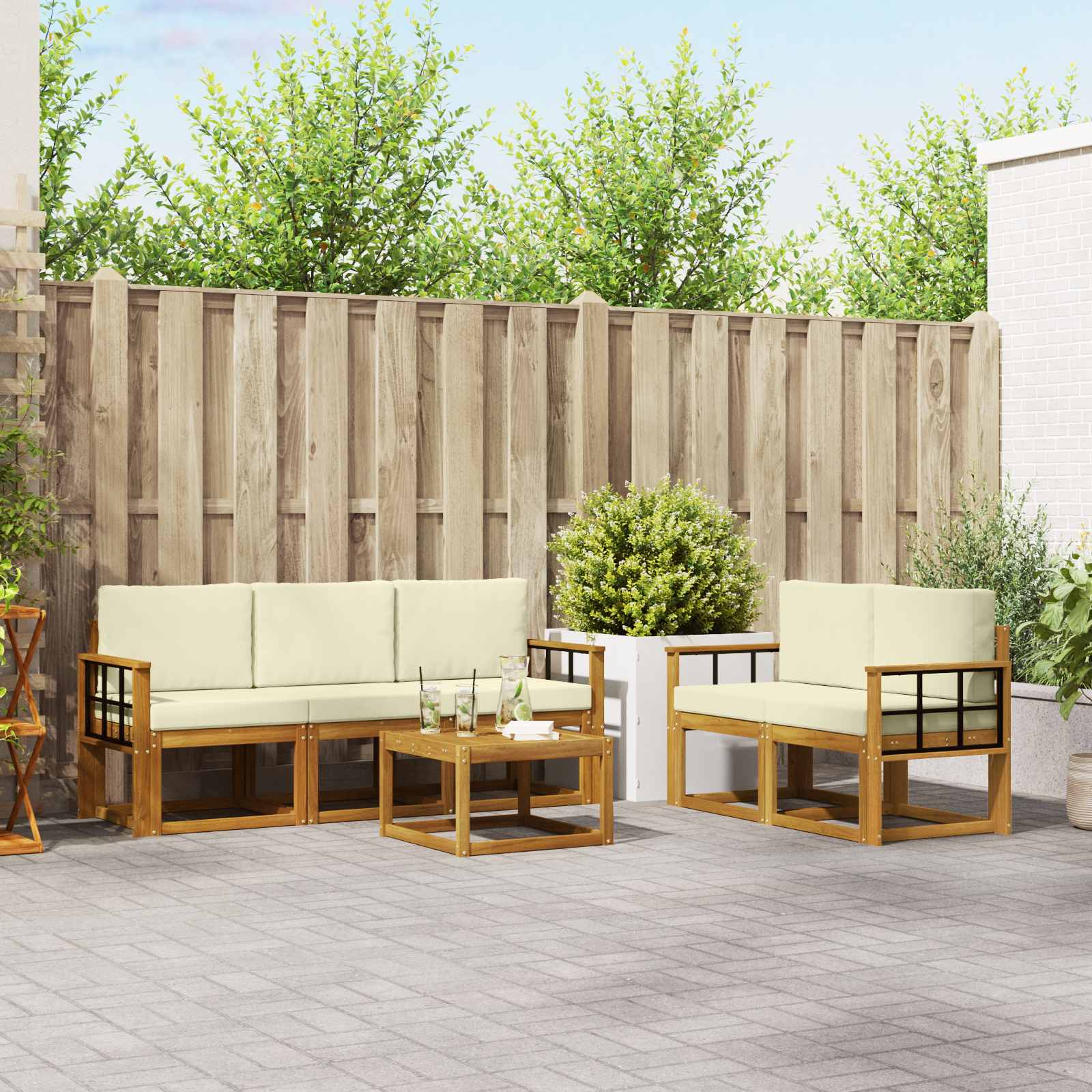 Outdoor-Sofagarnitur mit Kissen 6 pcs Natur und Creme