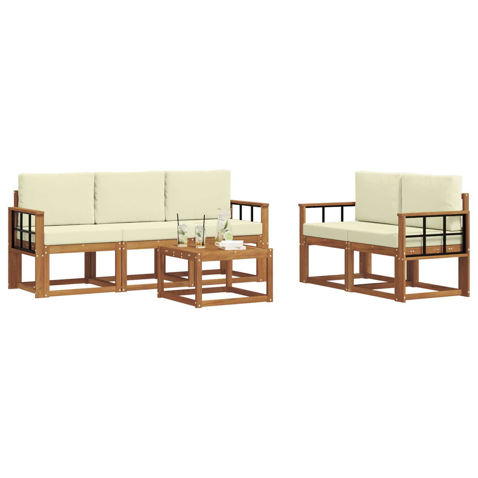 Outdoor-Sofagarnitur mit Kissen 6 pcs Natur und Creme