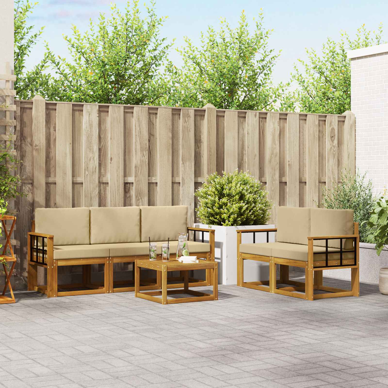 Outdoor-Sofagarnitur mit Kissen 6 pcs Natur und Beige