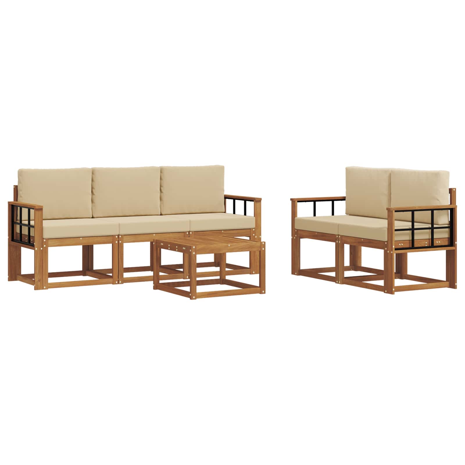 Outdoor-Sofagarnitur mit Kissen 6 pcs Natur und Beige