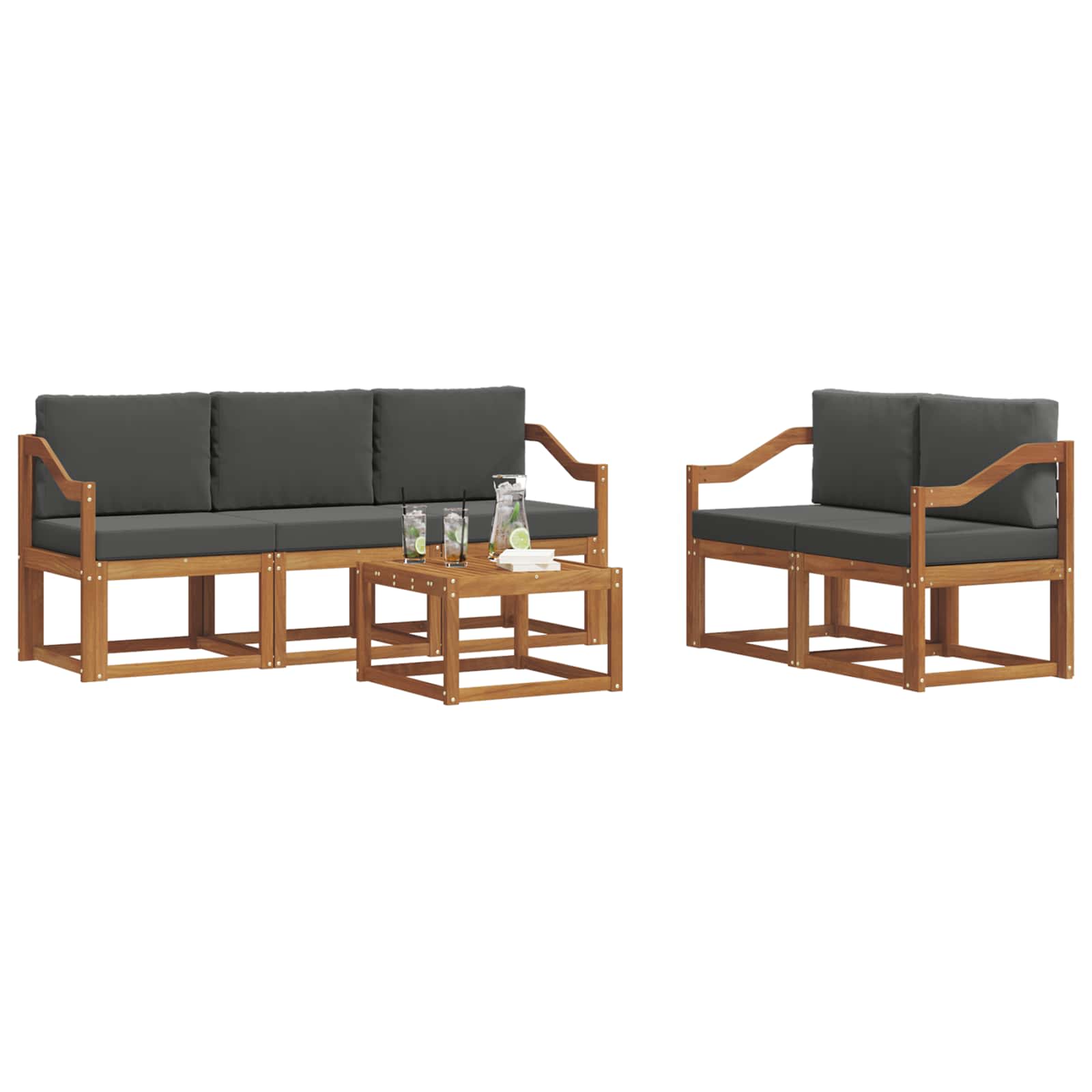 Outdoor-Sofagarnitur mit Kissen 6 pcs Natur und Anthrazit
