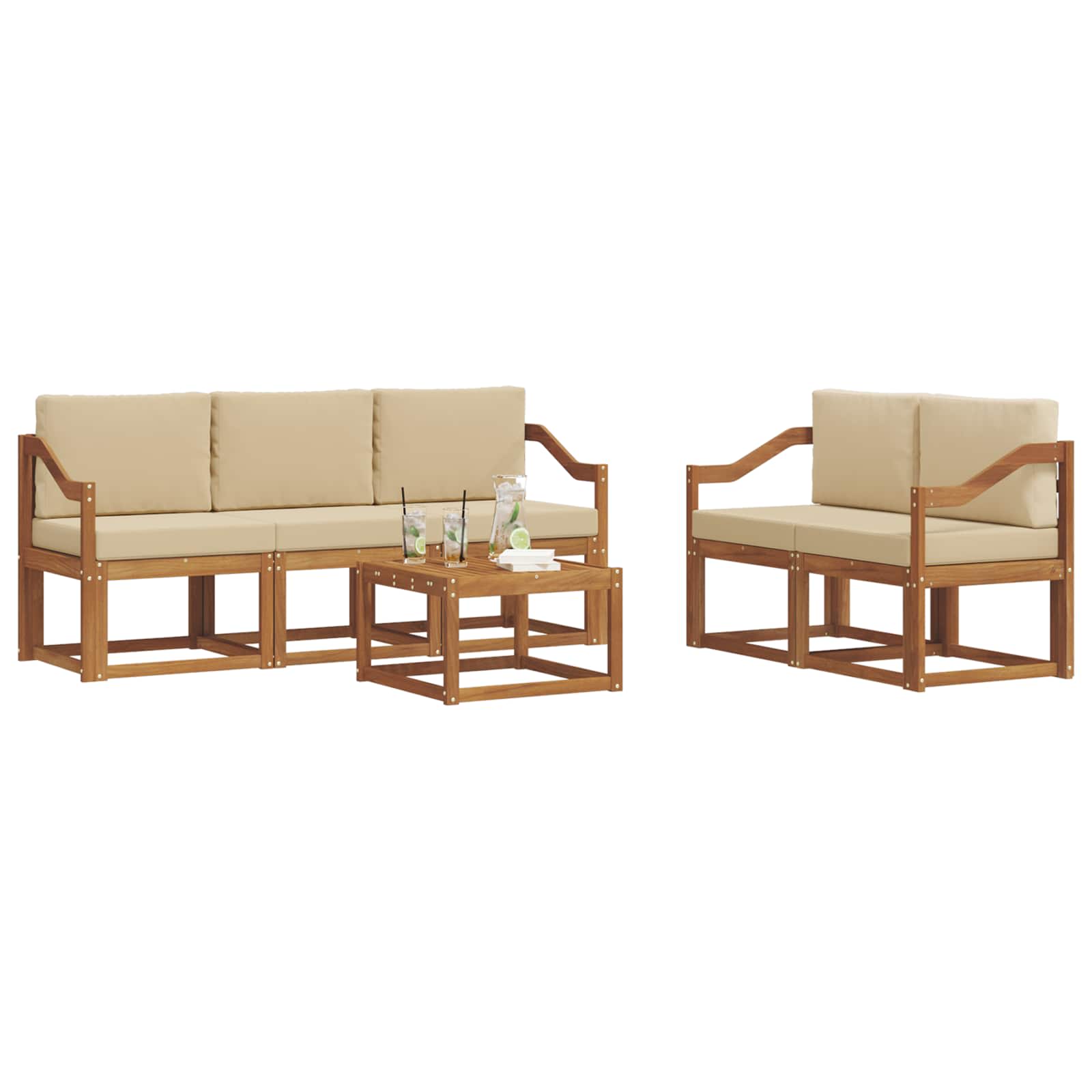 Outdoor-Sofagarnitur mit Kissen 6 pcs Natur und Beige
