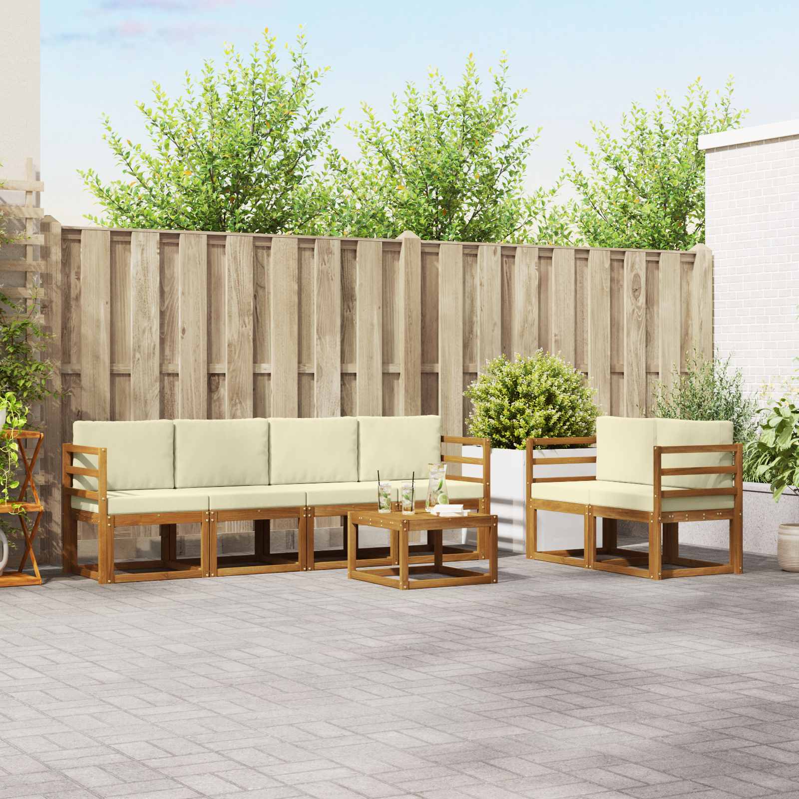 Outdoor-Sofagarnitur mit Kissen 7 pcs Natur und Creme