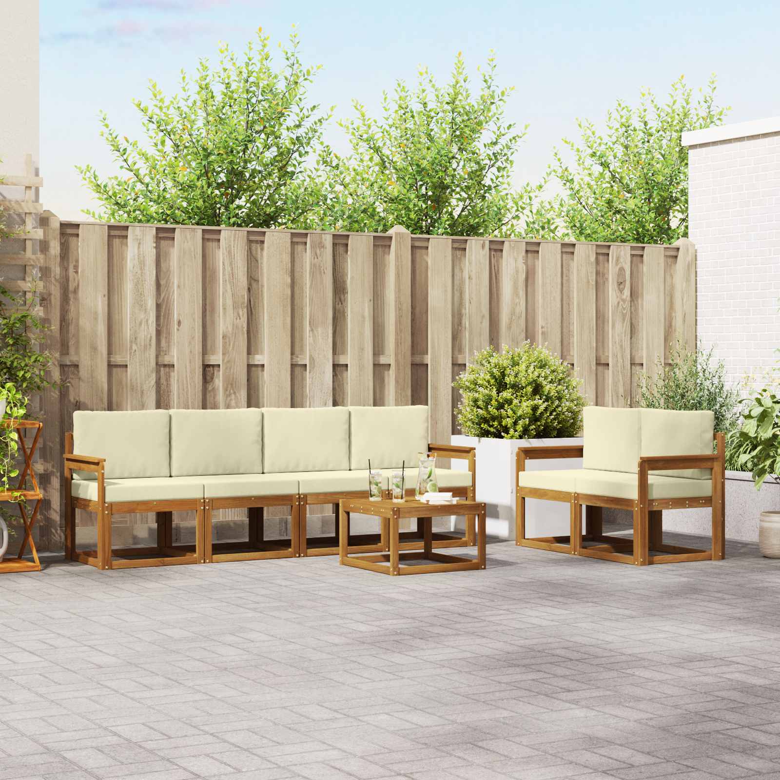 Outdoor-Sofagarnitur mit Kissen 7 pcs Natur und Creme