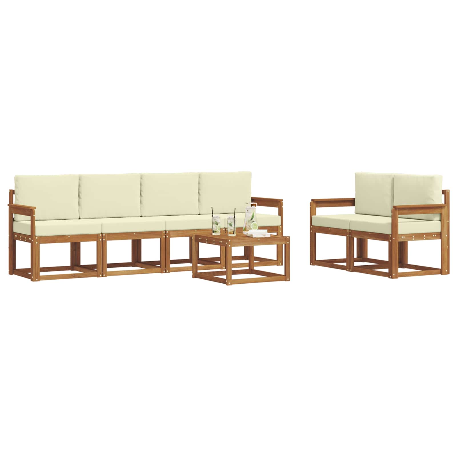 Outdoor-Sofagarnitur mit Kissen 7 pcs Natur und Creme