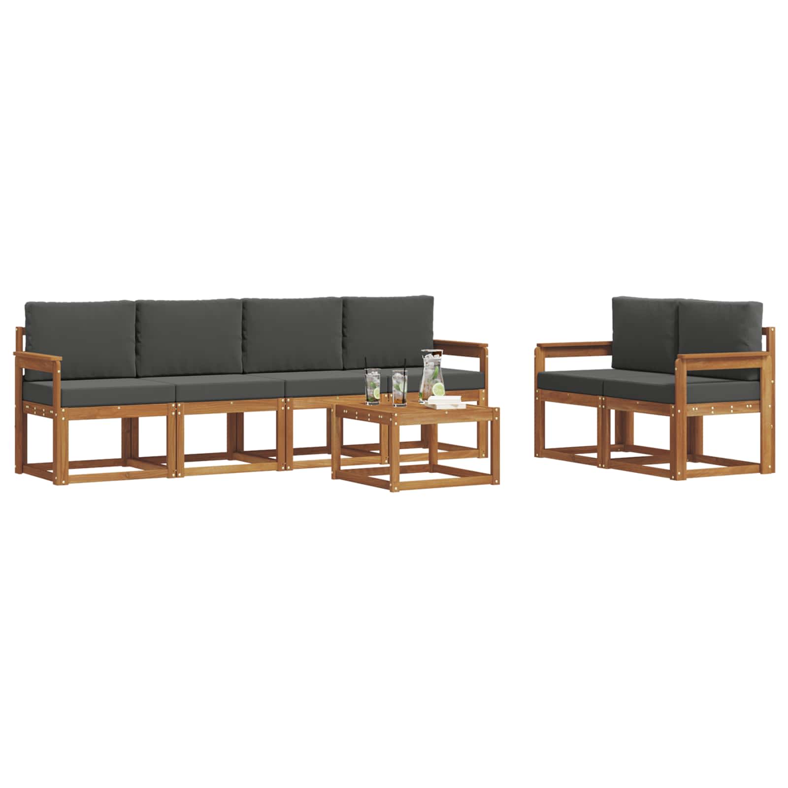 Outdoor-Sofagarnitur mit Kissen 7 pcs Natur und Anthrazit