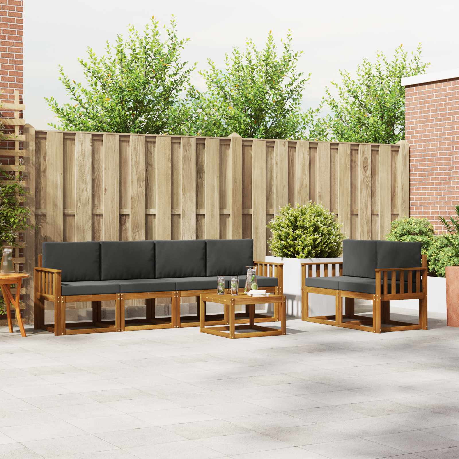 Outdoor-Sofagarnitur mit Kissen 7 pcs Natur und Anthrazit