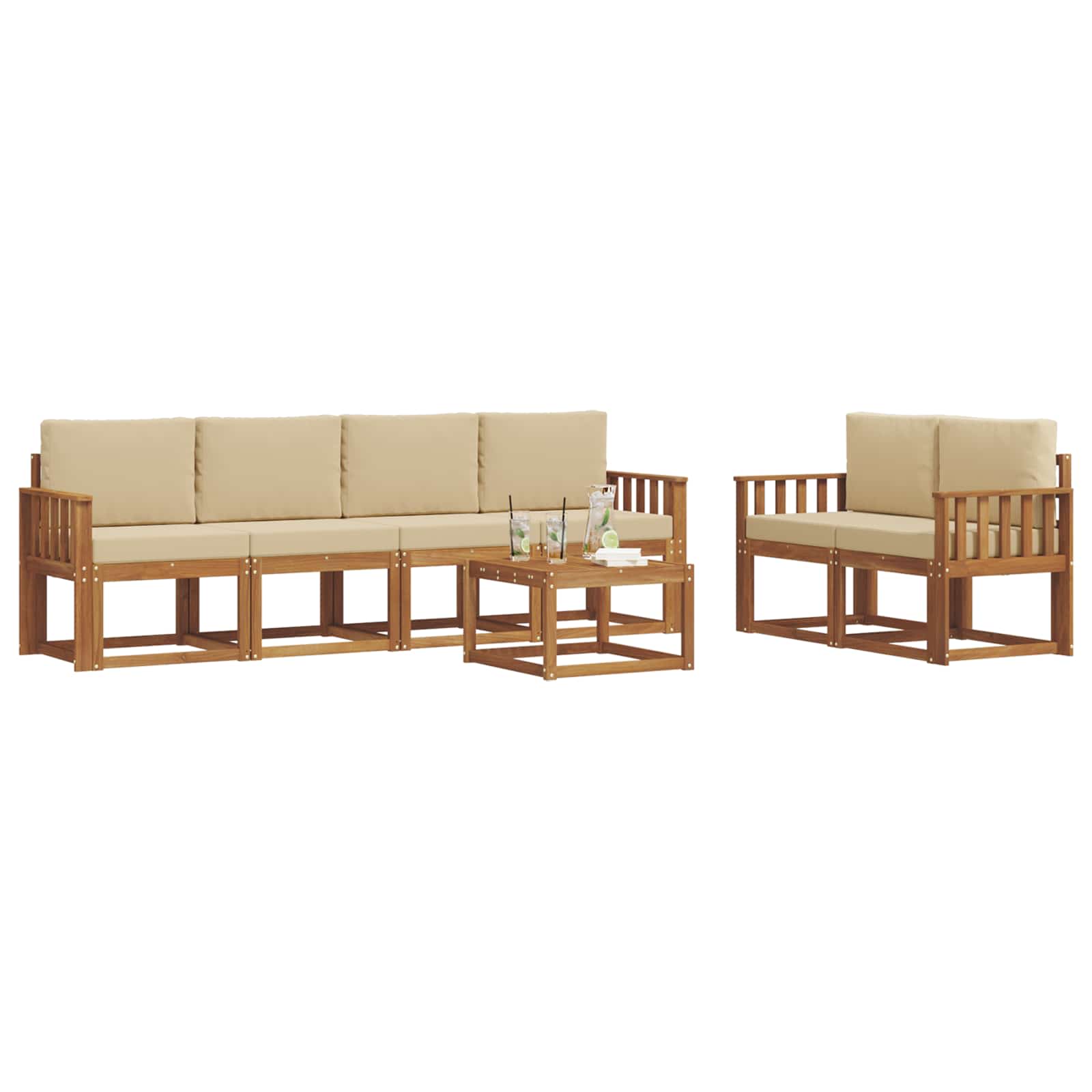 Outdoor-Sofagarnitur mit Kissen 7 pcs Natur und Beige