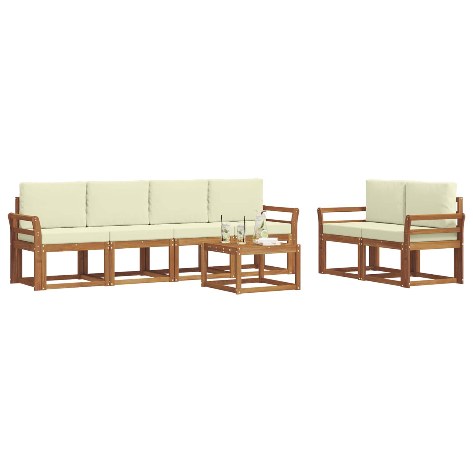 Outdoor-Sofagarnitur mit Kissen 7 pcs Natur und Creme