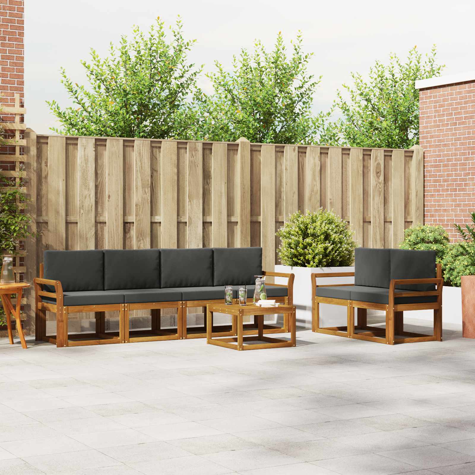 Outdoor-Sofagarnitur mit Kissen 7 pcs Natur und Anthrazit