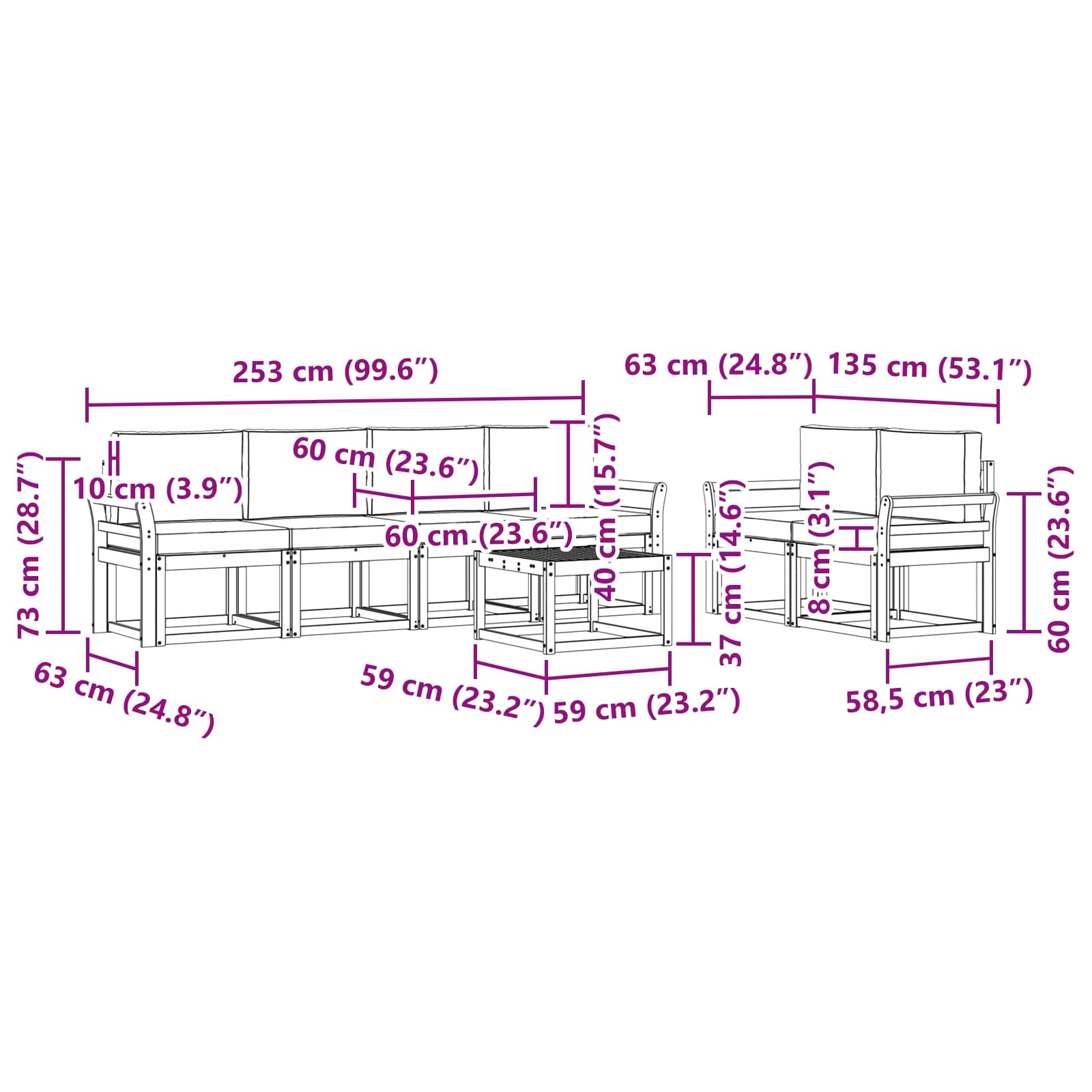 Outdoor-Sofagarnitur mit Kissen 7 pcs Natur und Anthrazit