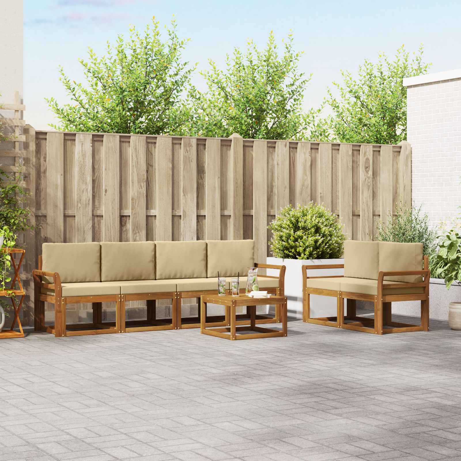 Outdoor-Sofagarnitur mit Kissen 7 pcs Natur und Beige