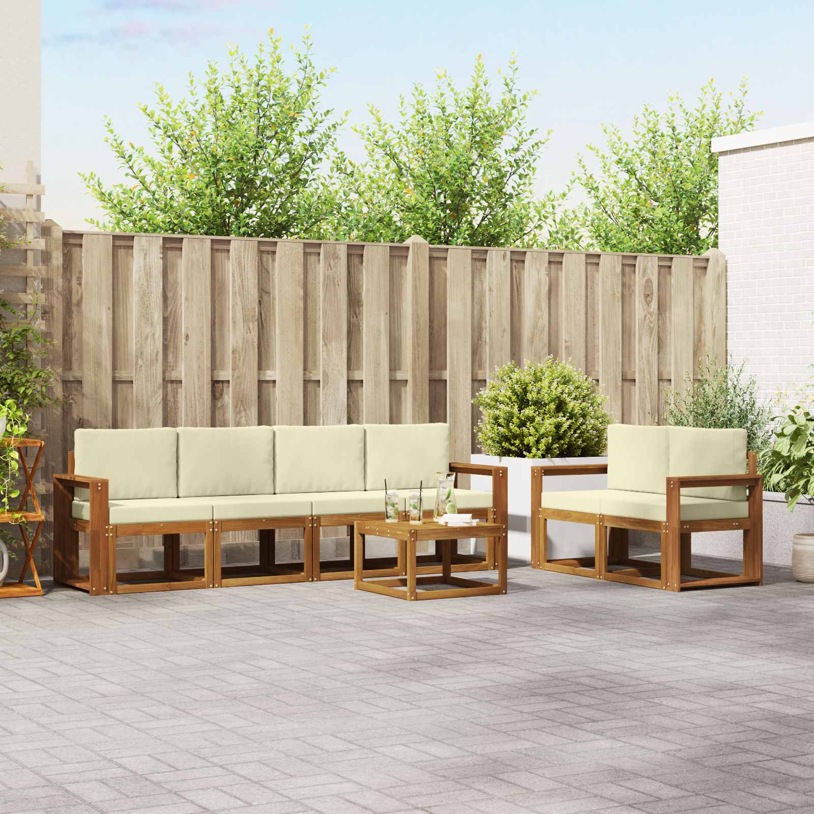 Outdoor-Sofagarnitur mit Kissen 7 pcs Natur und Creme