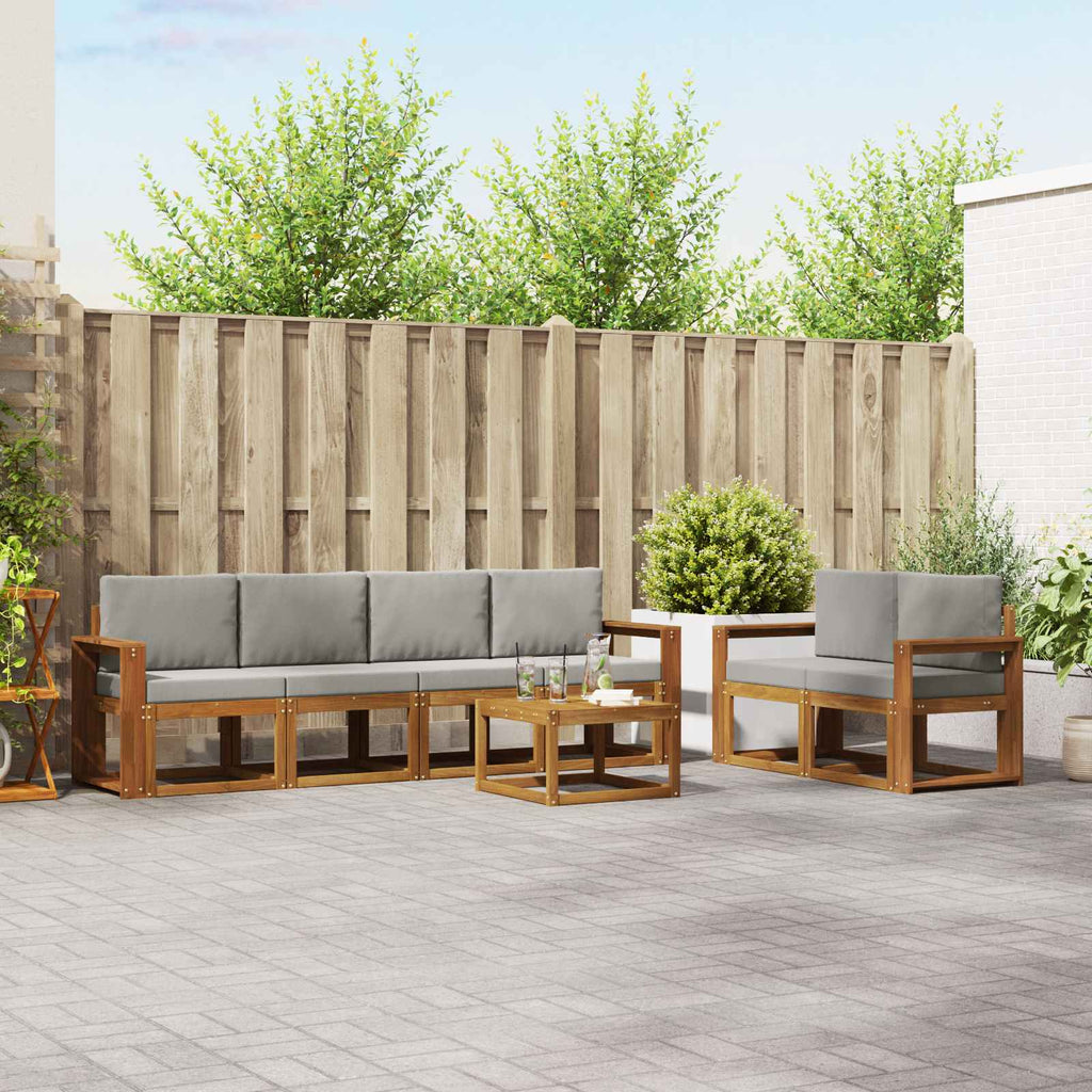 Outdoor-Sofagarnitur mit Kissen 7 pcs Natürlich und Hellgrau