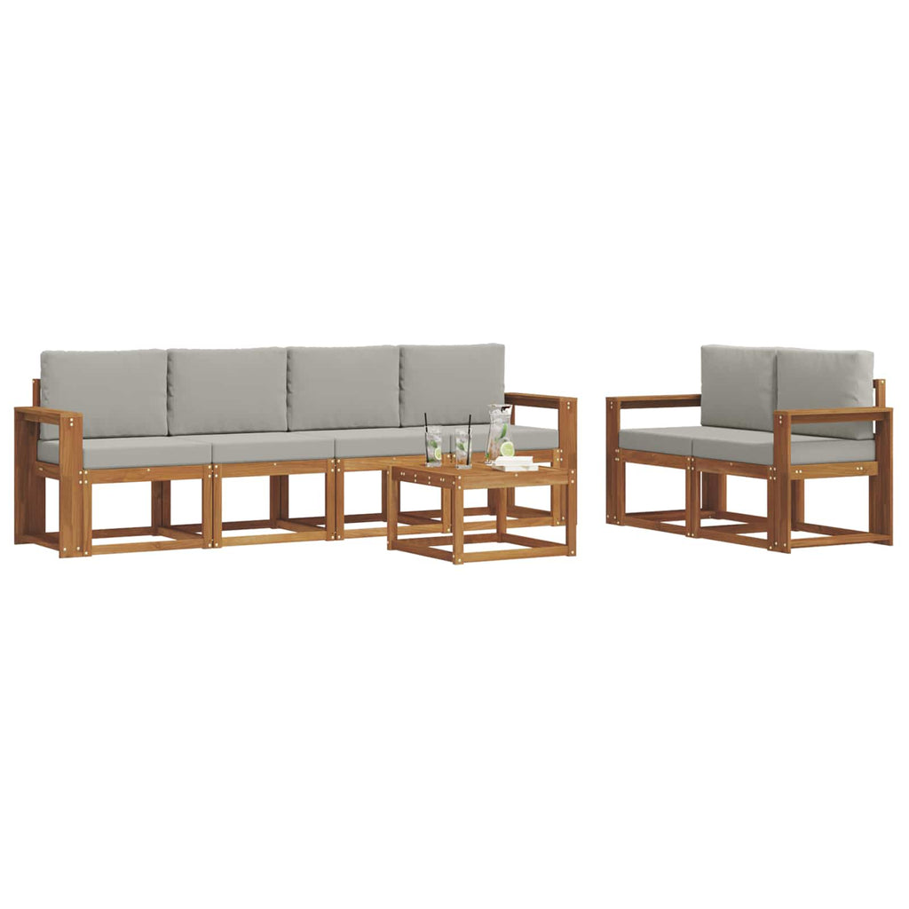 Outdoor-Sofagarnitur mit Kissen 7 pcs Natürlich und Hellgrau