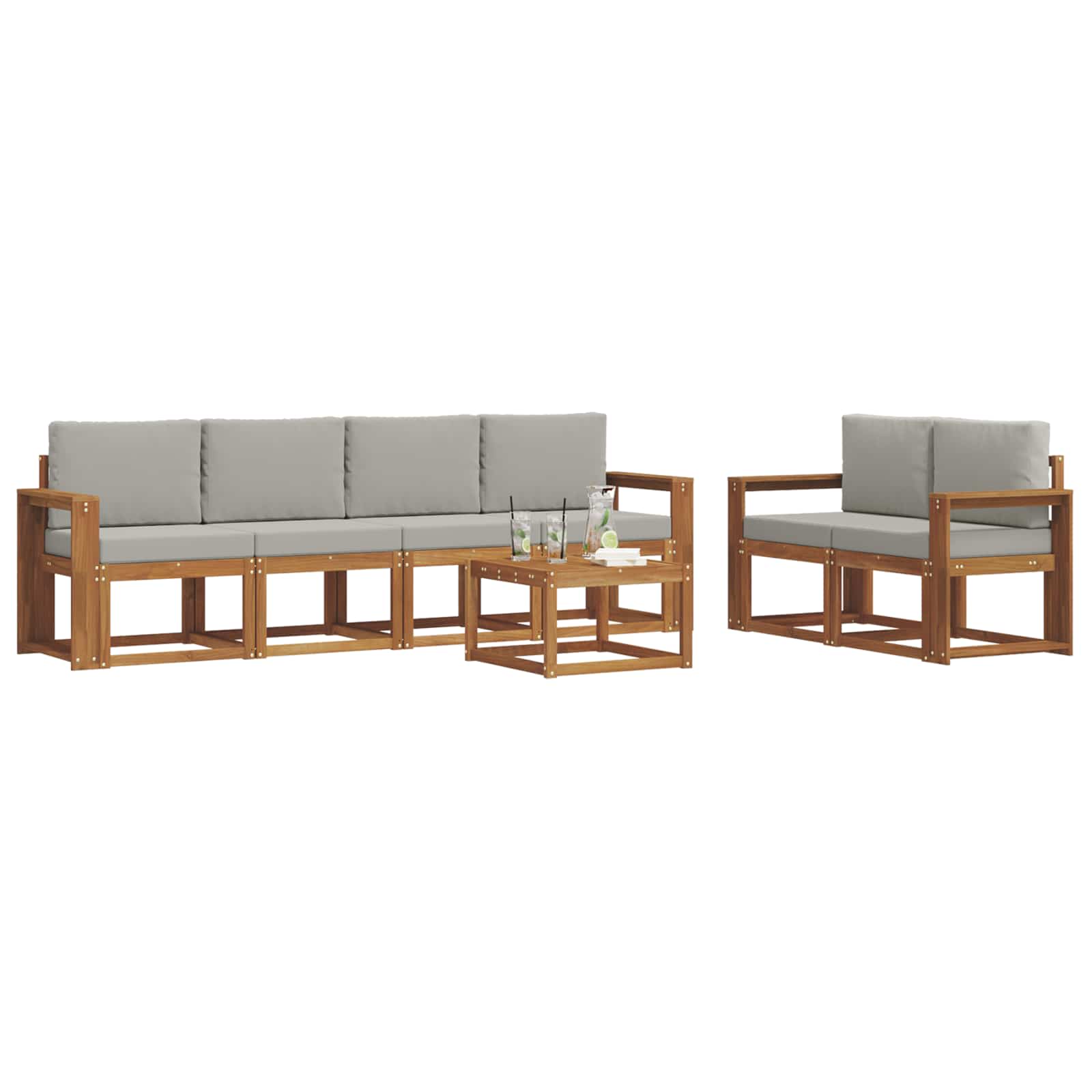 Outdoor-Sofagarnitur mit Kissen 7 pcs Natürlich und Hellgrau