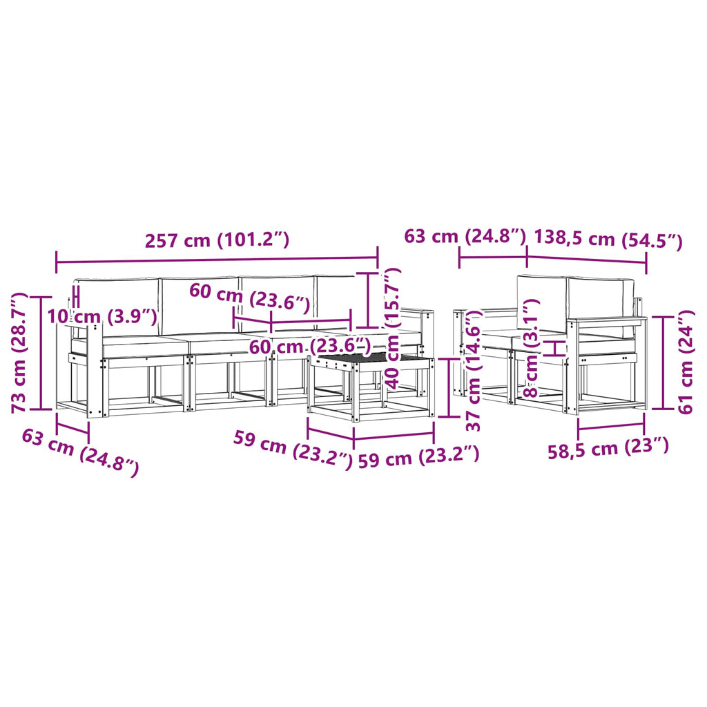 Outdoor-Sofagarnitur mit Kissen 7 pcs Natürlich und Hellgrau