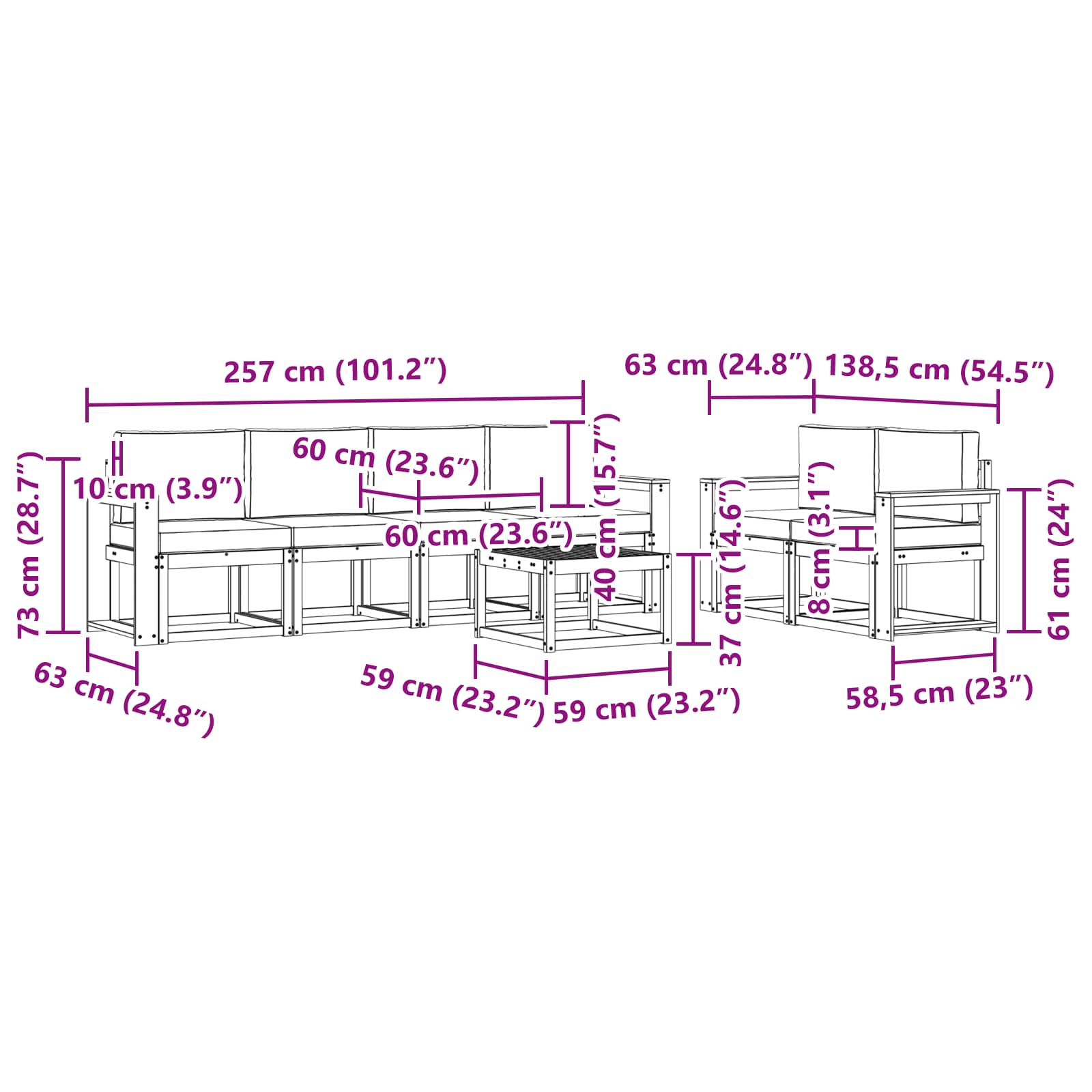 Outdoor-Sofagarnitur mit Kissen 7 pcs Natürlich und Hellgrau