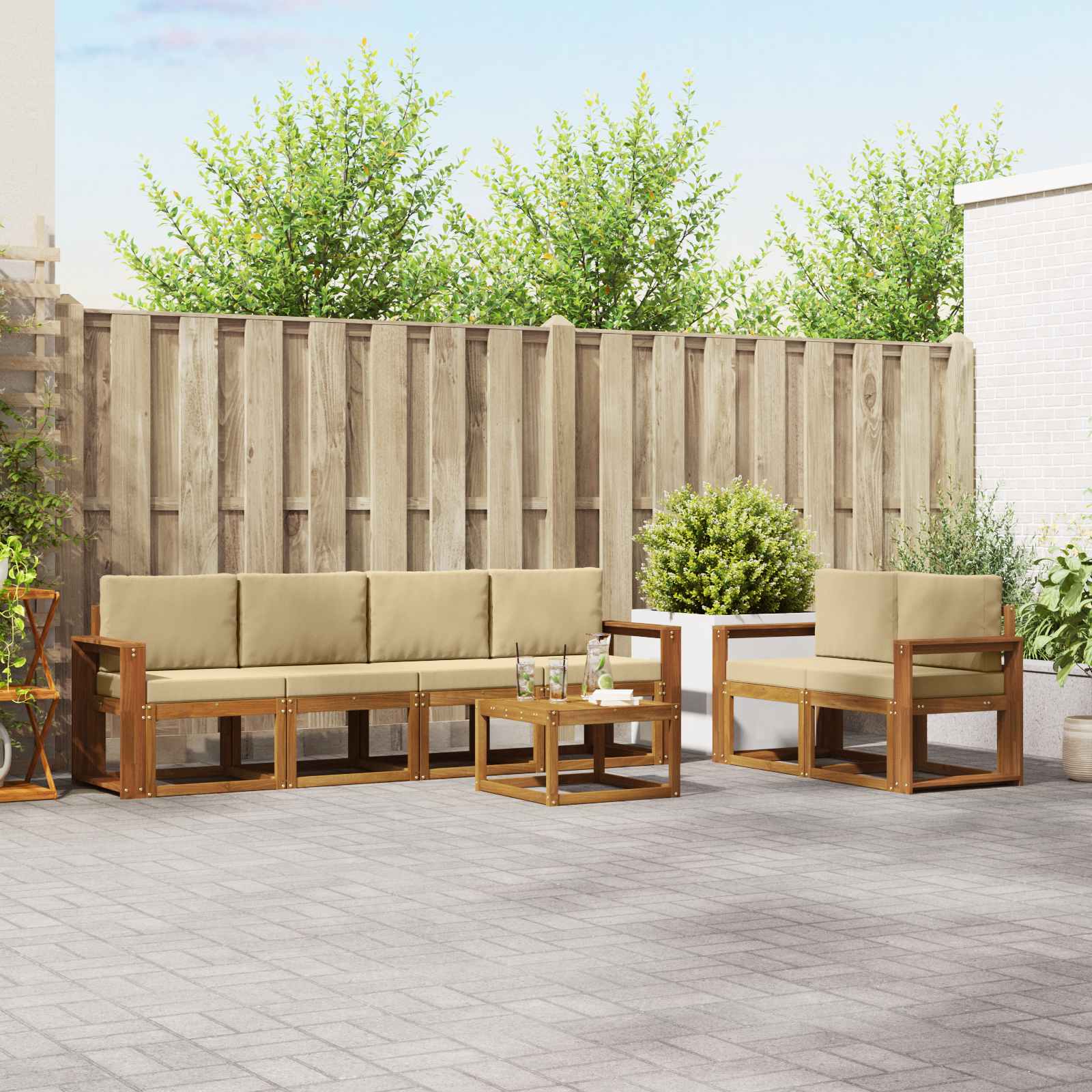 Outdoor-Sofagarnitur mit Kissen 7 pcs Natur und Beige