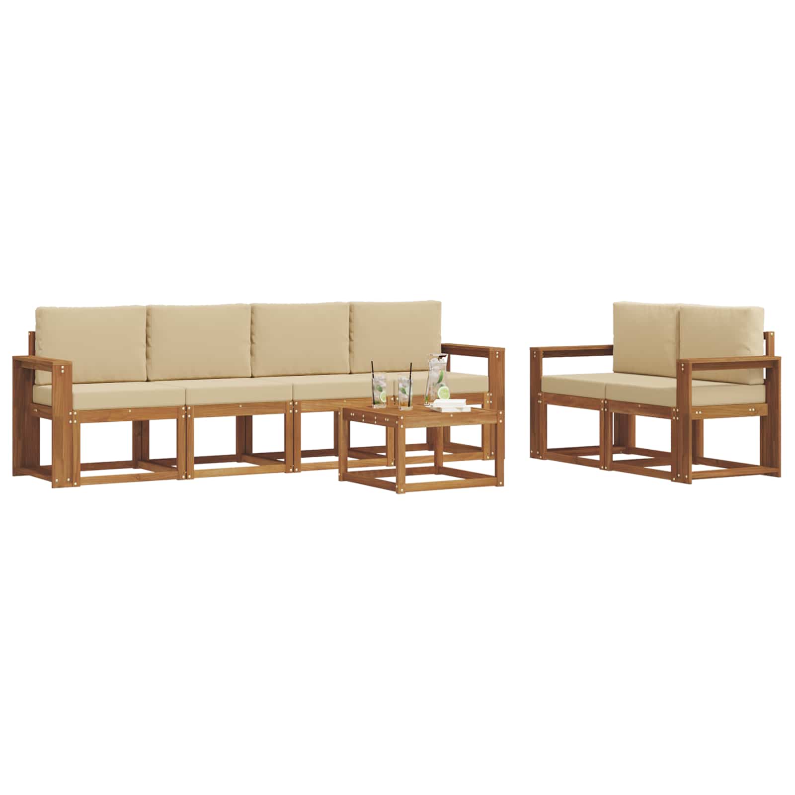 Outdoor-Sofagarnitur mit Kissen 7 pcs Natur und Beige