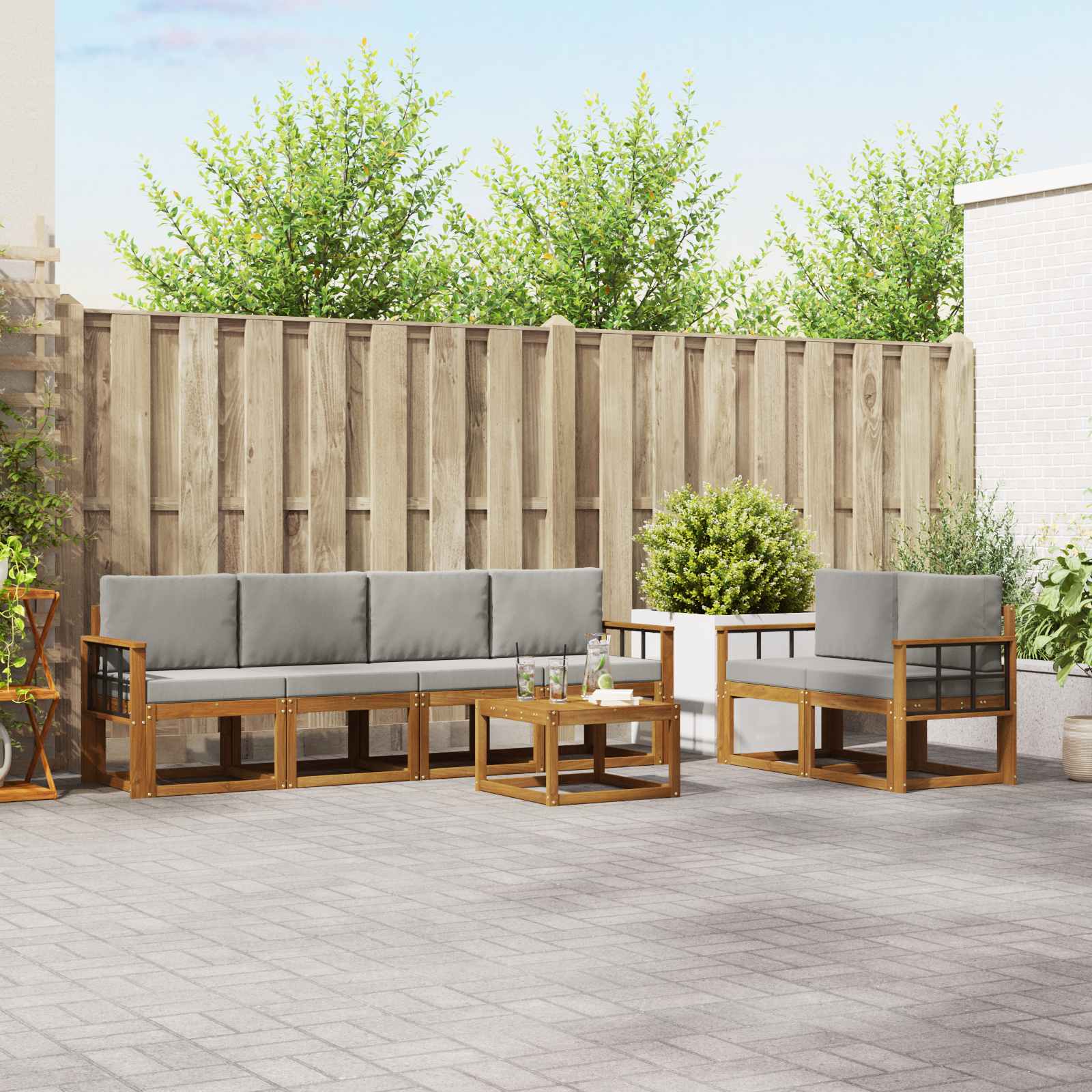 Outdoor-Sofagarnitur mit Kissen 7 pcs Natürlich und Hellgrau