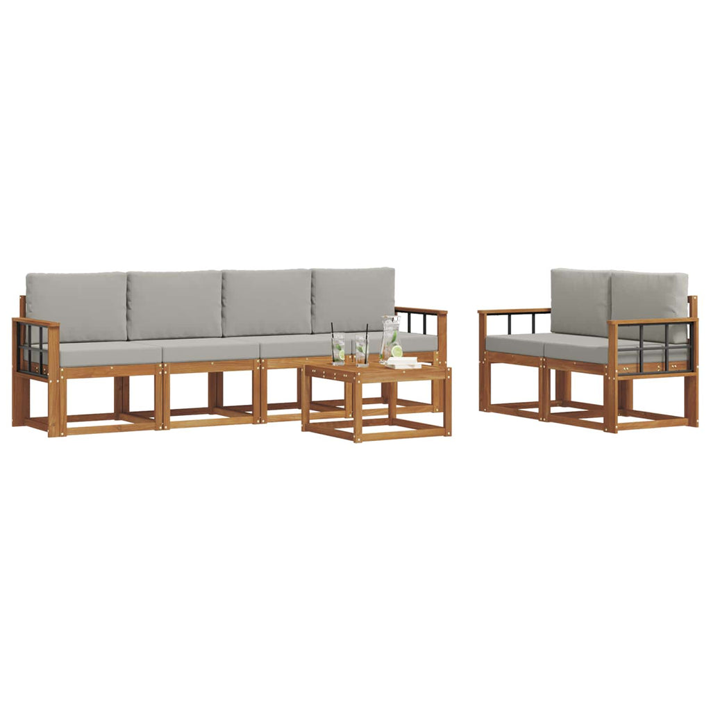 Outdoor-Sofagarnitur mit Kissen 7 pcs Natürlich und Hellgrau