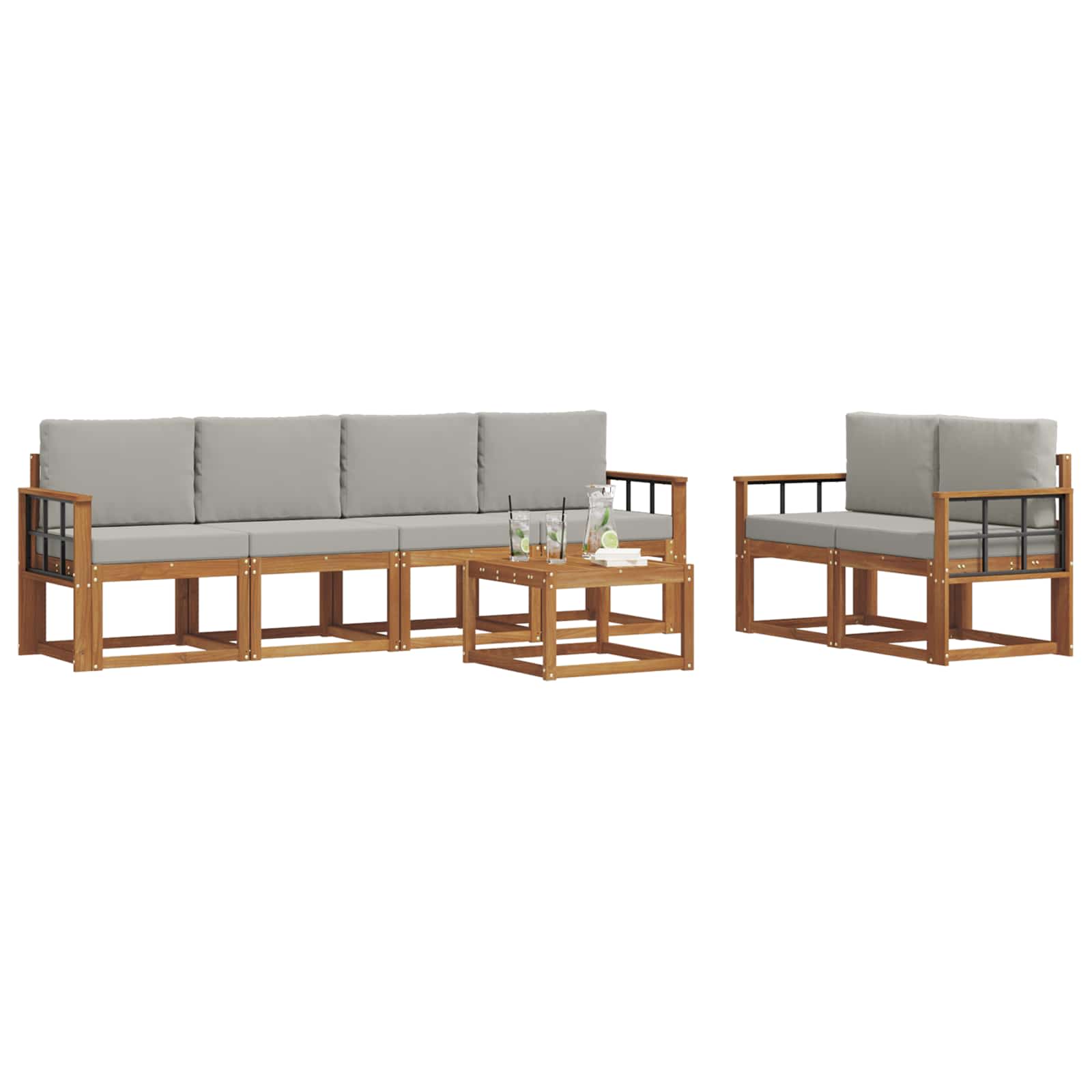 Outdoor-Sofagarnitur mit Kissen 7 pcs Natürlich und Hellgrau