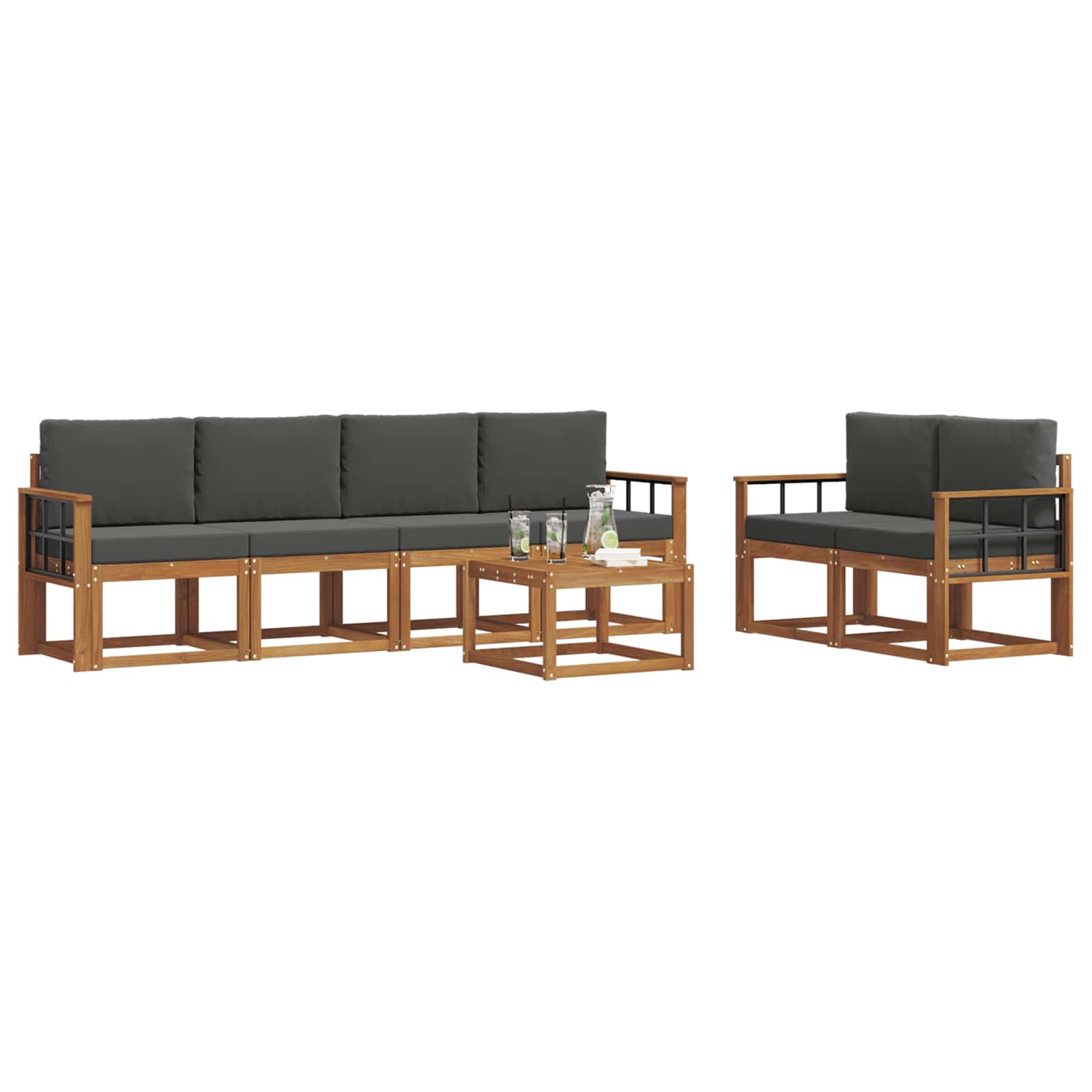 Outdoor-Sofagarnitur mit Kissen 7 pcs Natur und Anthrazit