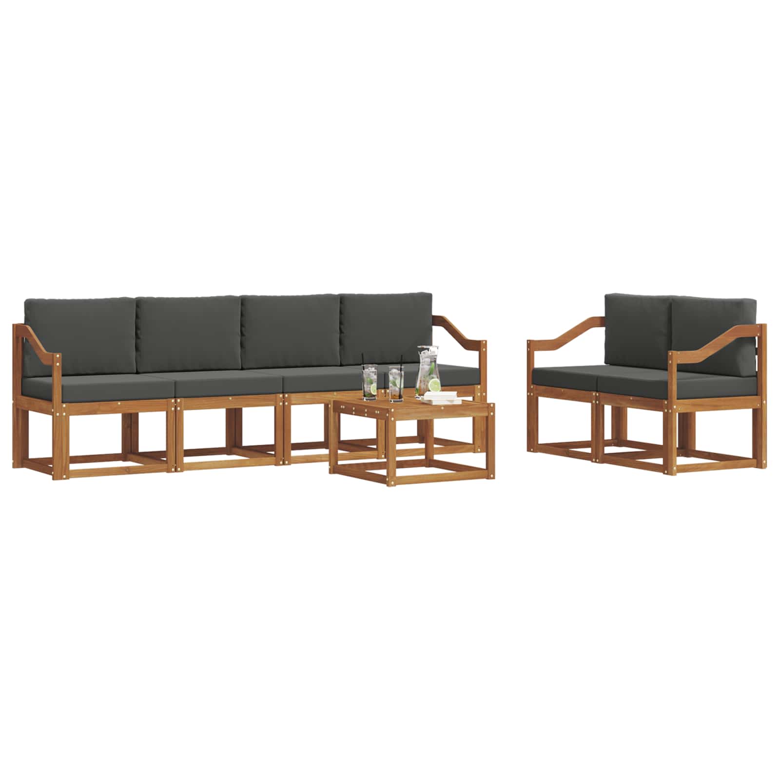 Outdoor-Sofagarnitur mit Kissen 7 pcs Natur und Anthrazit