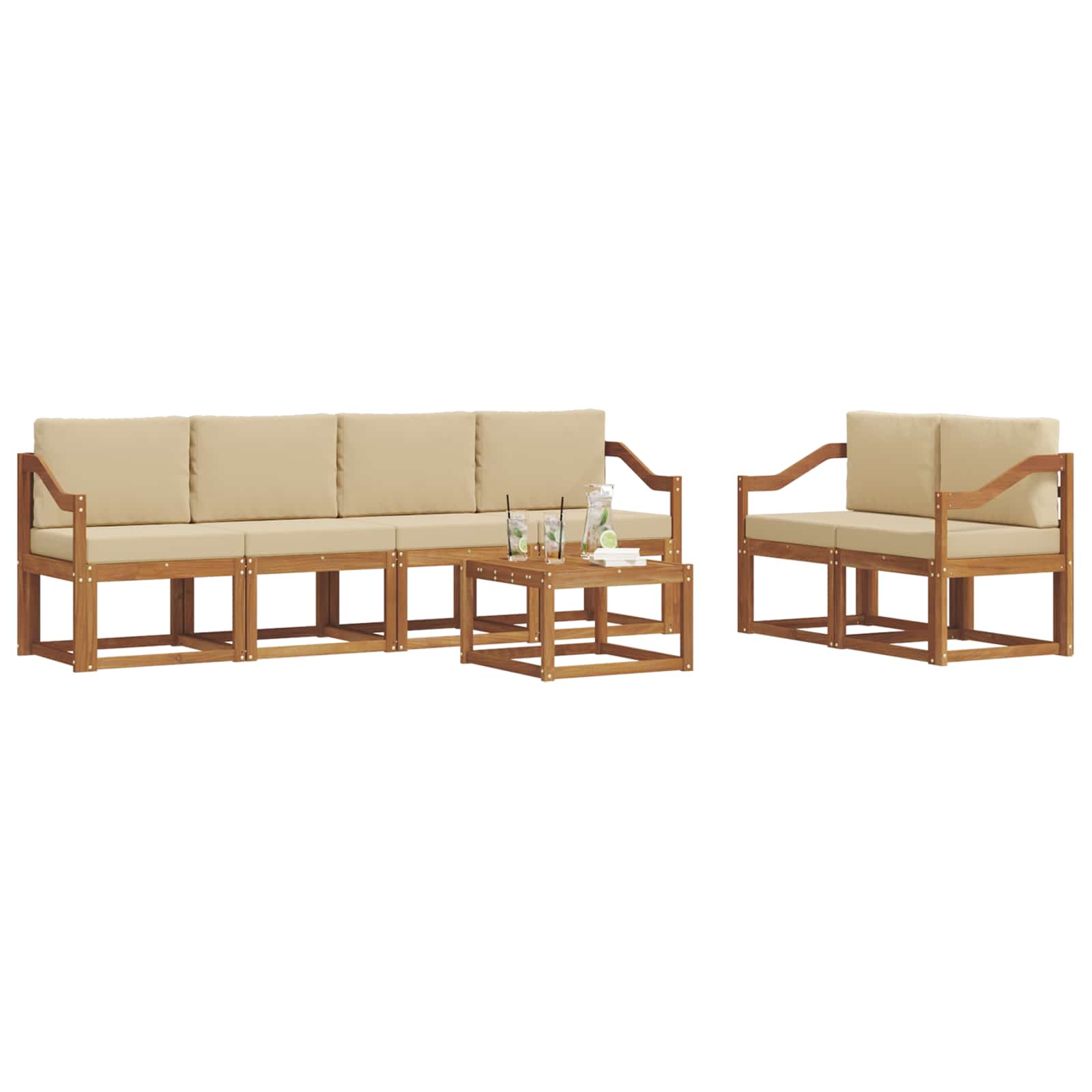 Outdoor-Sofagarnitur mit Kissen 7 pcs Natur und Beige
