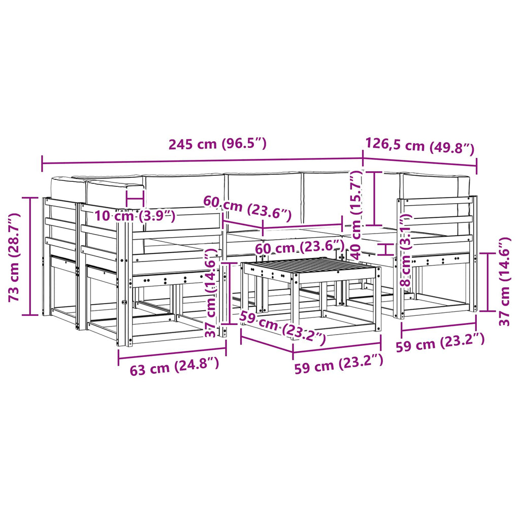 Outdoor-Sofagarnitur mit Kissen 7 pcs Natur und Creme