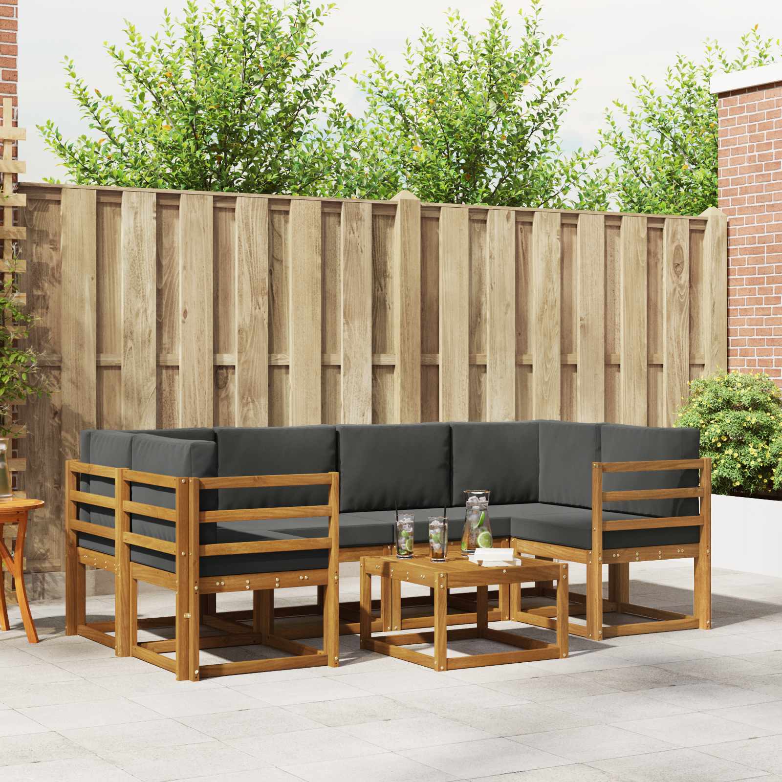 Outdoor-Sofagarnitur mit Kissen 7 pcs Natur und Anthrazit
