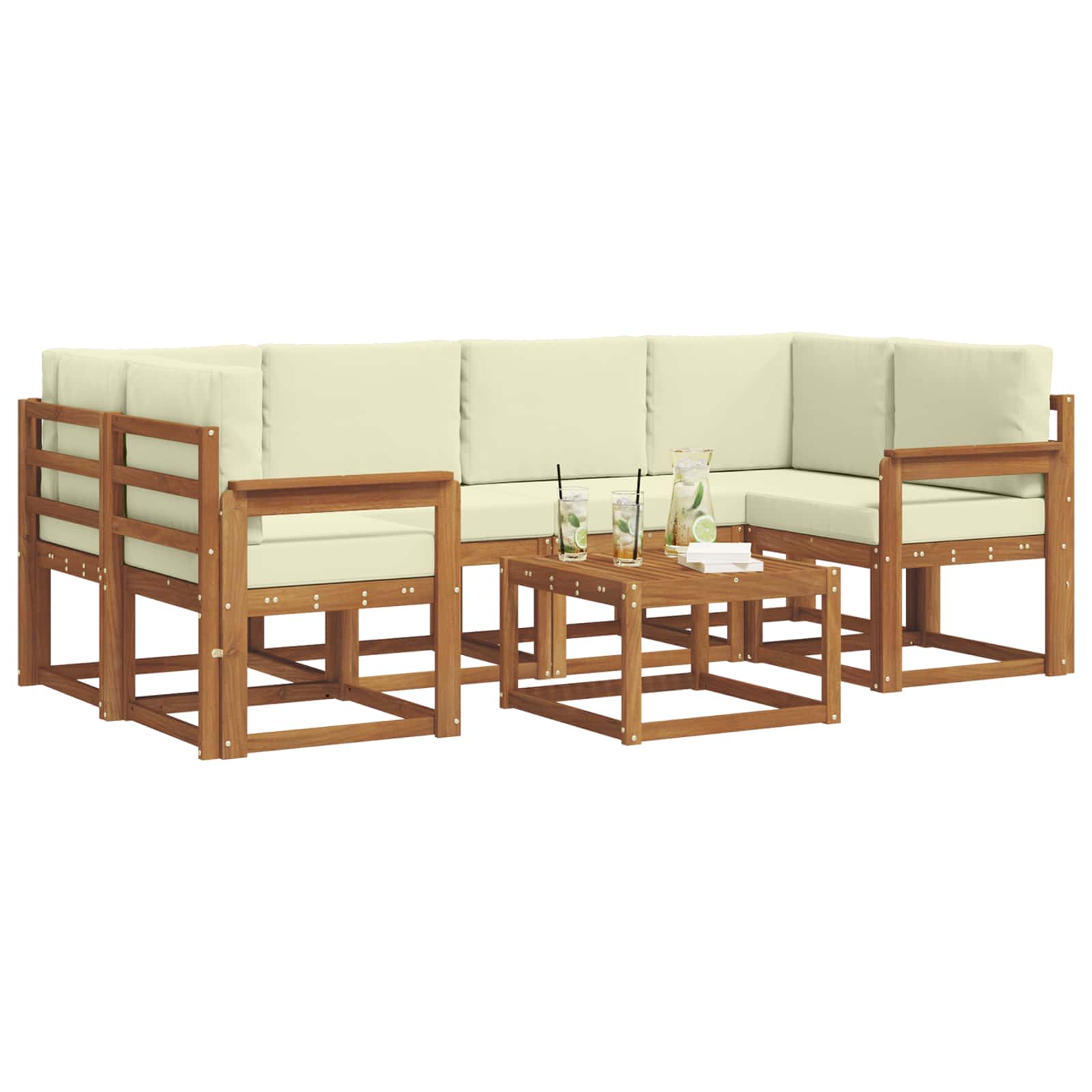 Outdoor-Sofagarnitur mit Kissen 7 pcs Natur und Creme