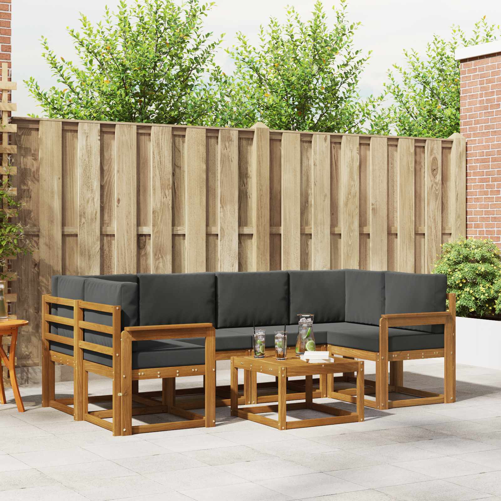 Outdoor-Sofagarnitur mit Kissen 7 pcs Natur und Anthrazit