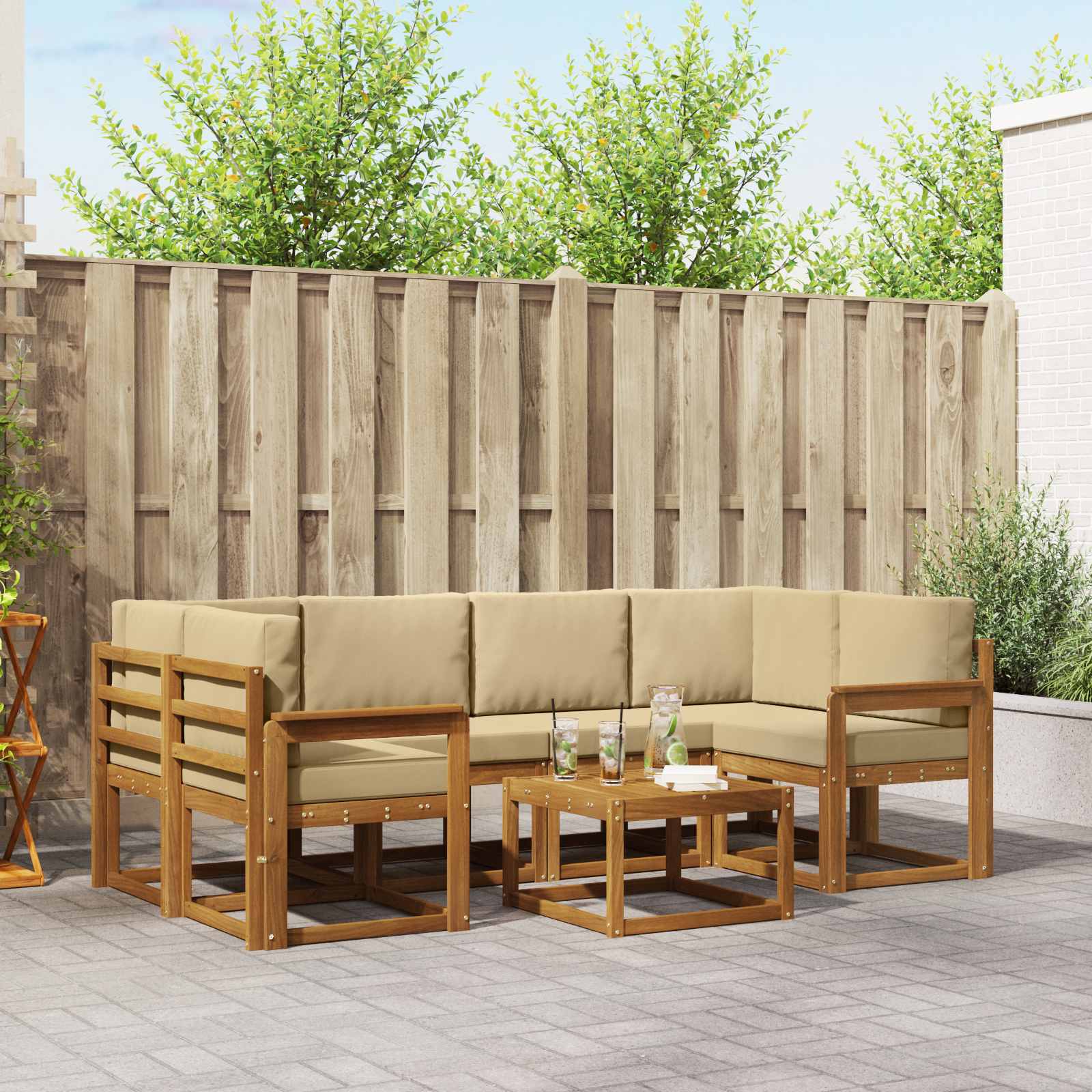 Outdoor-Sofagarnitur mit Kissen 7 pcs Natur und Beige
