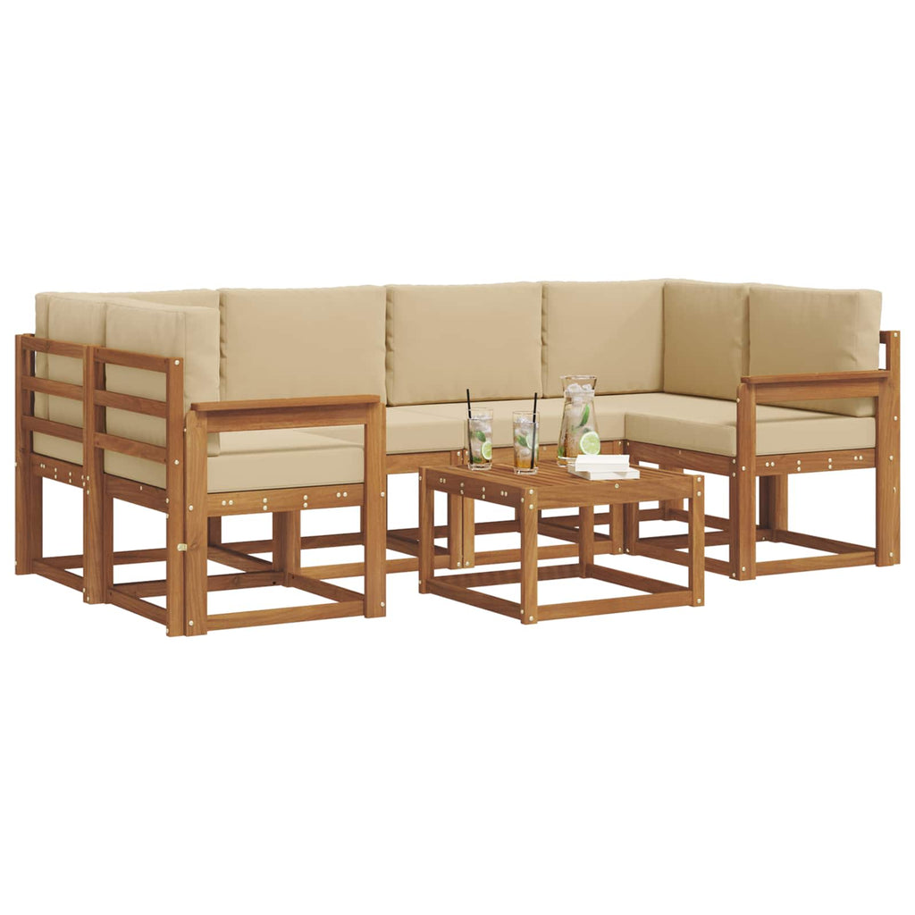 Outdoor-Sofagarnitur mit Kissen 7 pcs Natur und Beige