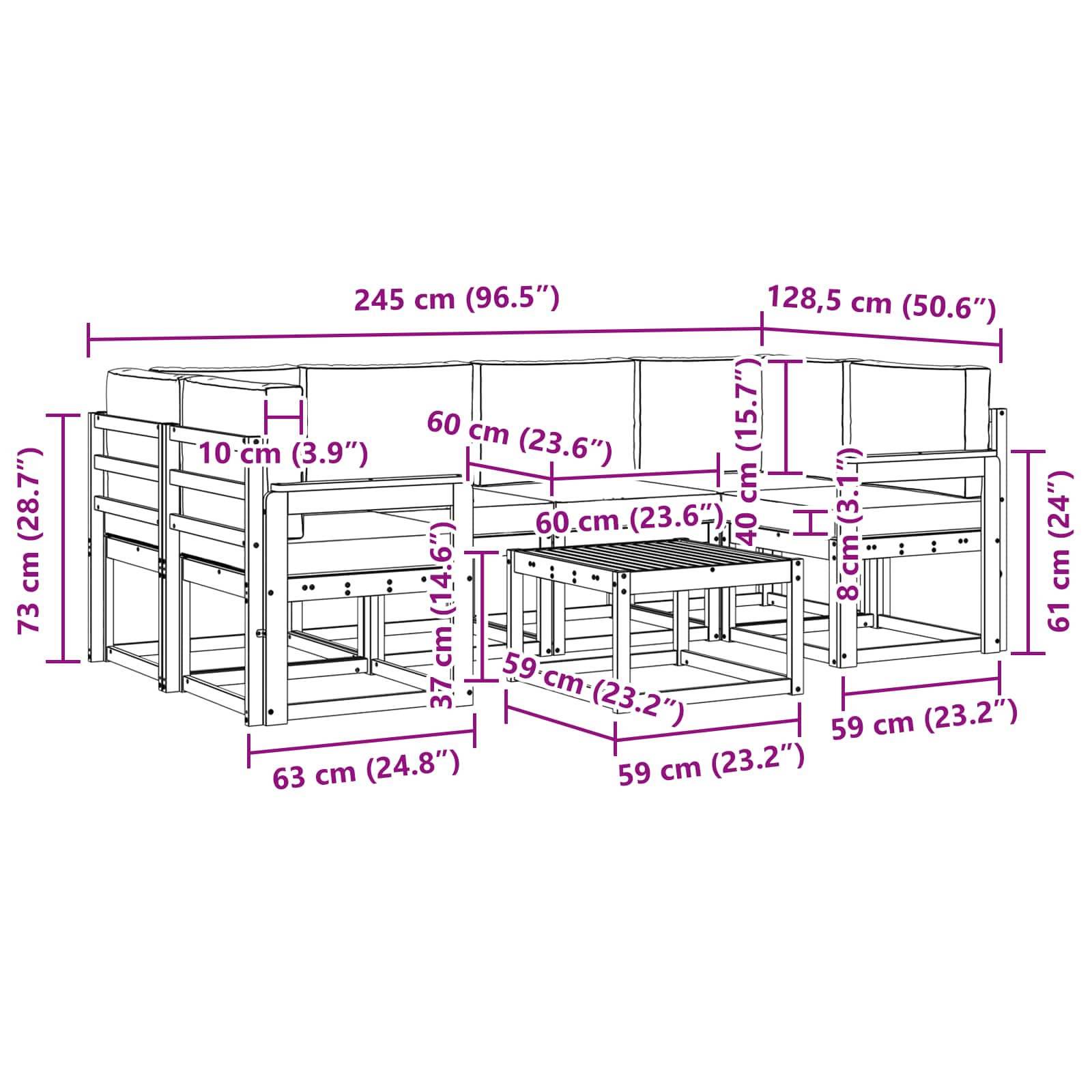 Outdoor-Sofagarnitur mit Kissen 7 pcs Natur und Beige