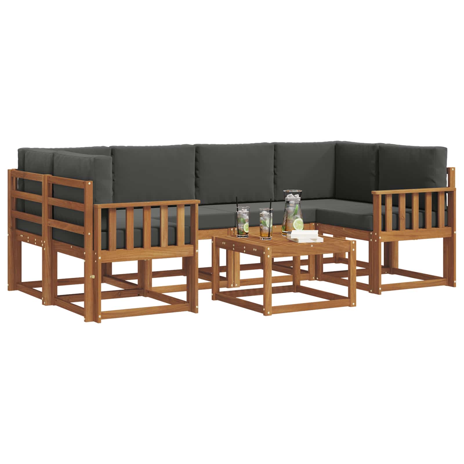 Outdoor-Sofagarnitur mit Kissen 7 pcs Natur und Anthrazit