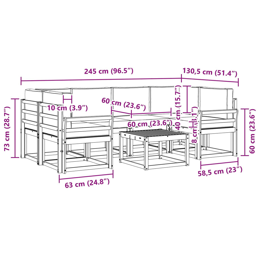 Outdoor-Sofagarnitur mit Kissen 7 pcs Natur und Creme