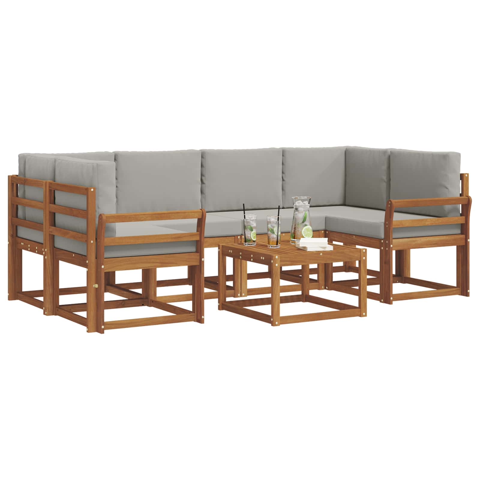 Outdoor-Sofagarnitur mit Kissen 7 pcs Natürlich und Hellgrau