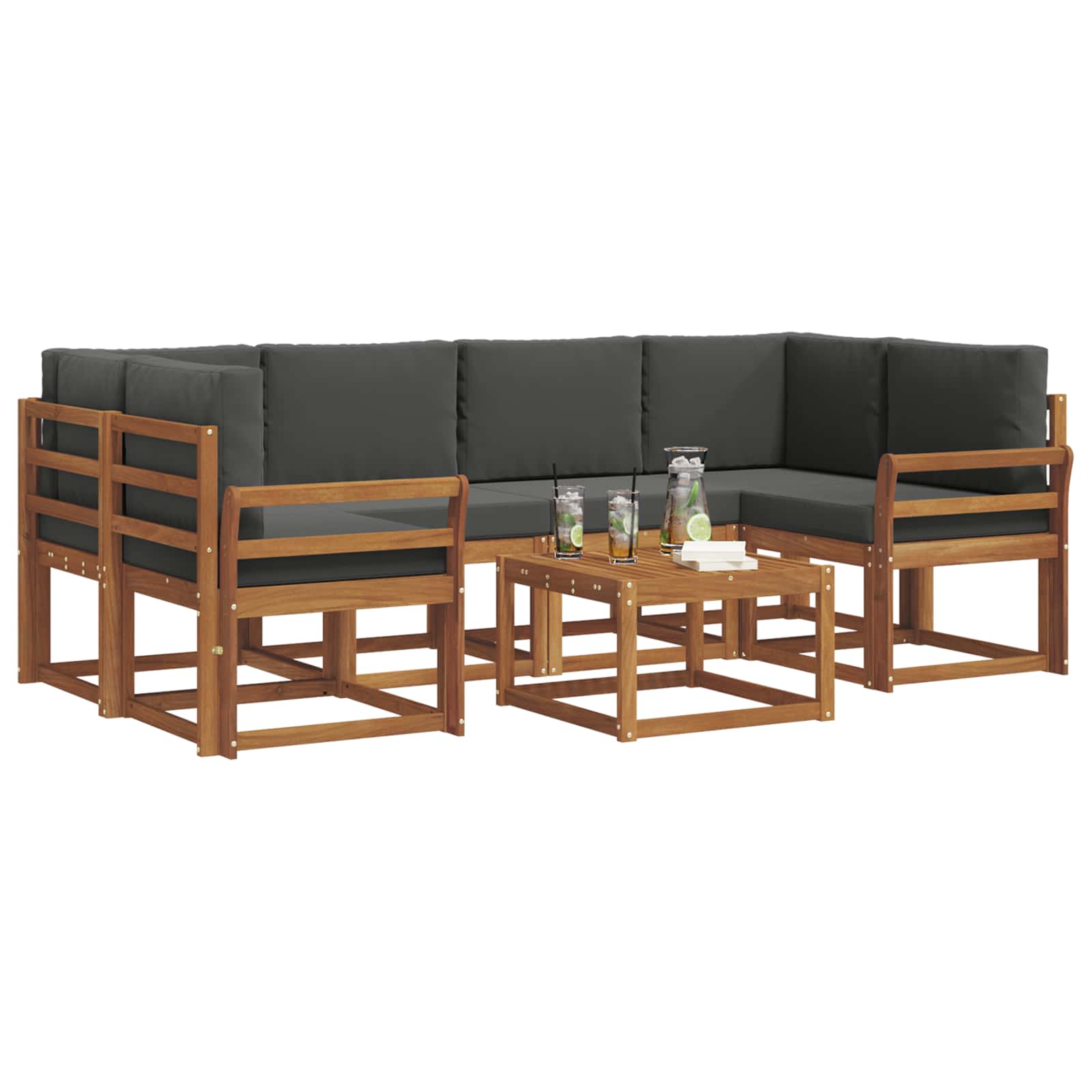 Outdoor-Sofagarnitur mit Kissen 7 pcs Natur und Anthrazit