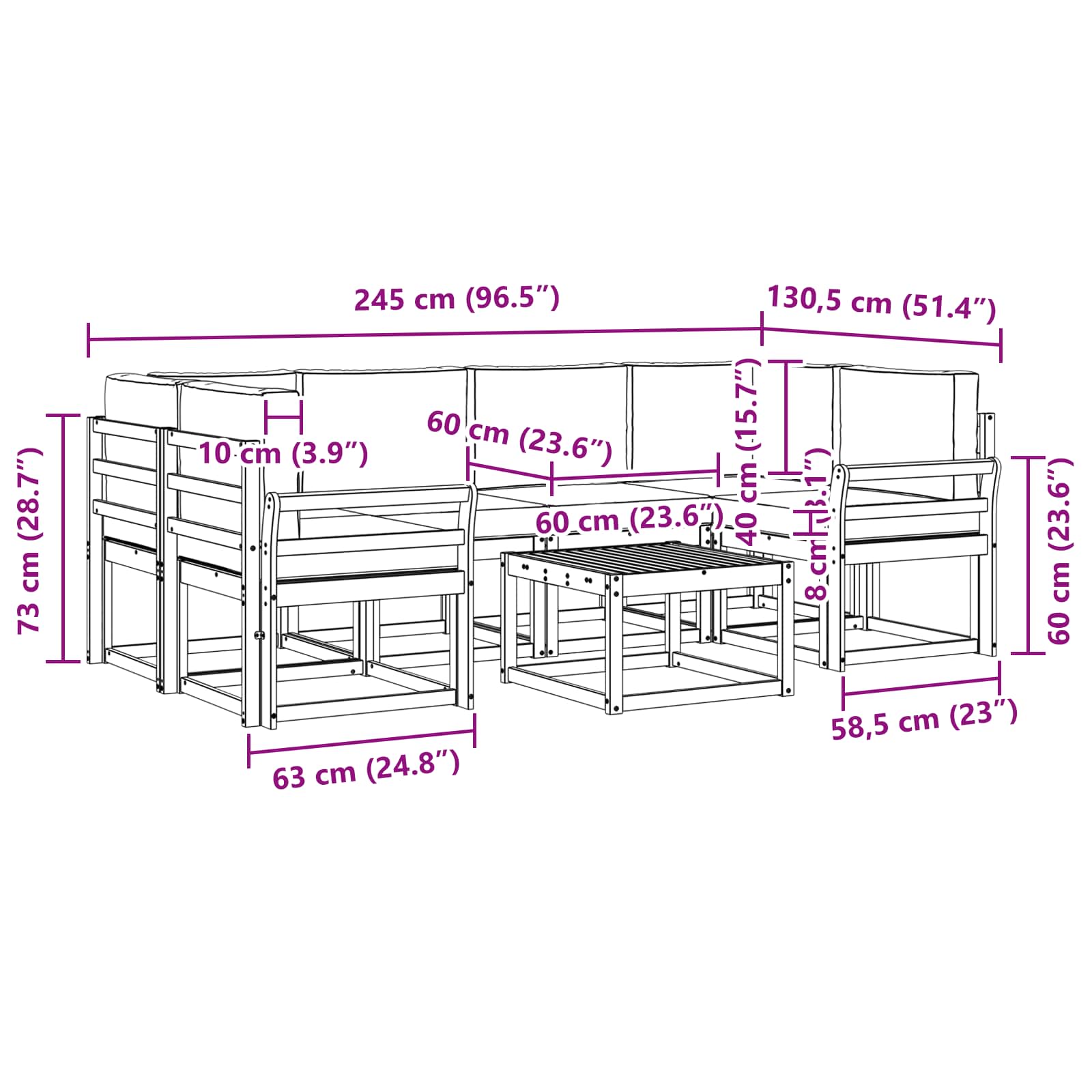 Outdoor-Sofagarnitur mit Kissen 7 pcs Natur und Beige